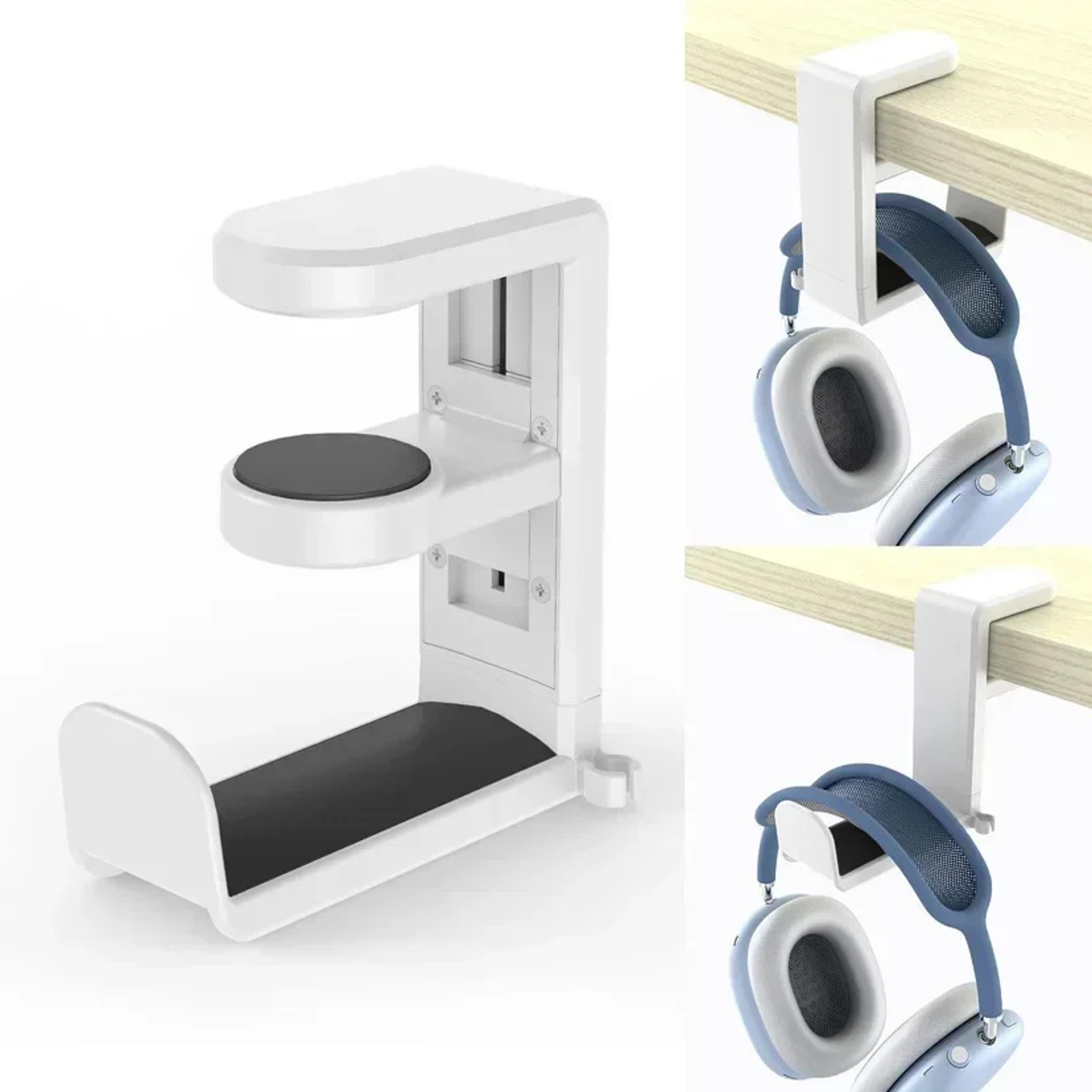 dual hook desk headphone stand clamp on gaming headset stand with 360 rotating headphone holder