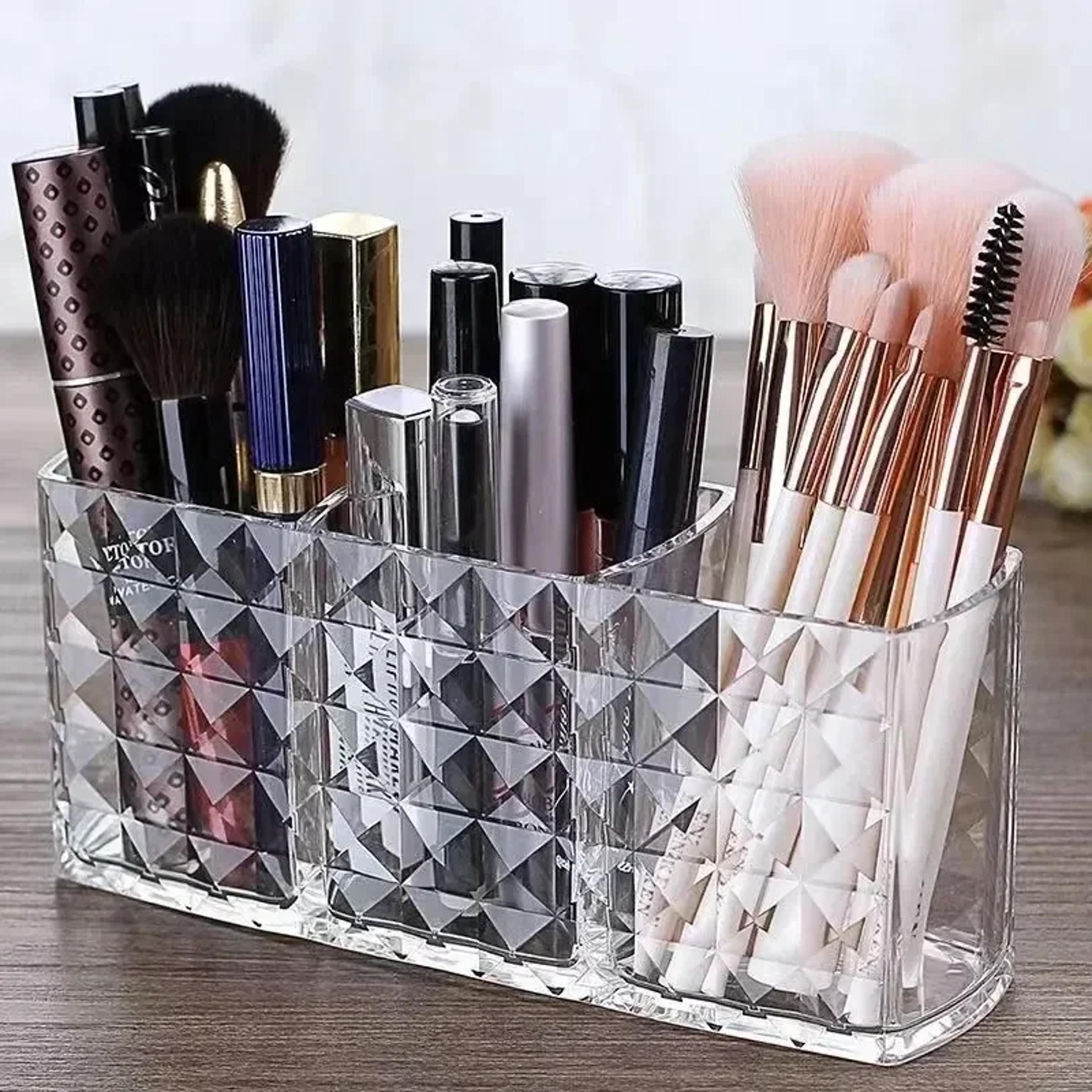 clear acrylic makeup organizer with makeup brush holder and lipstick storage vanity display box