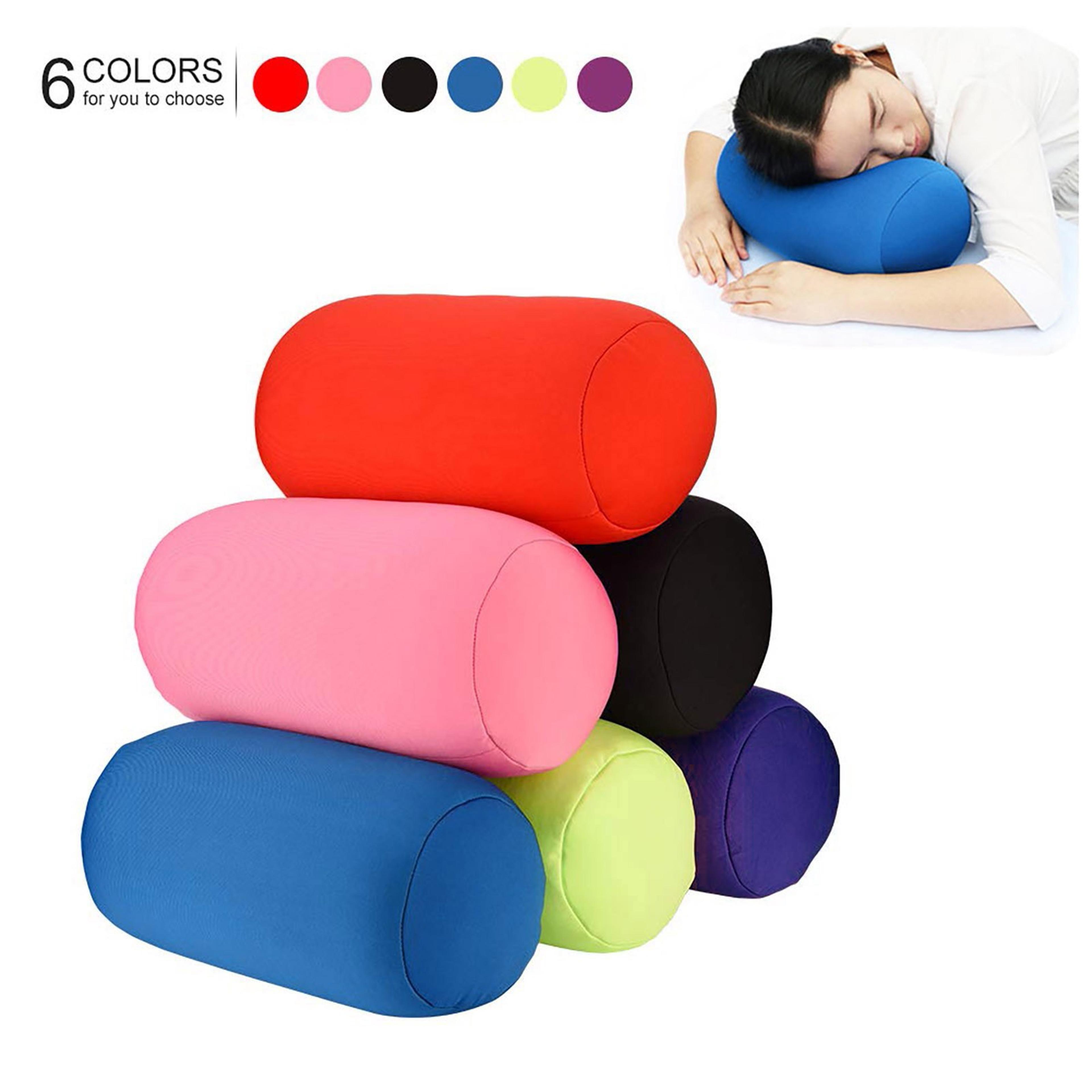 solid color cylindrical neck pillow, washable travel & bedroom support cushion