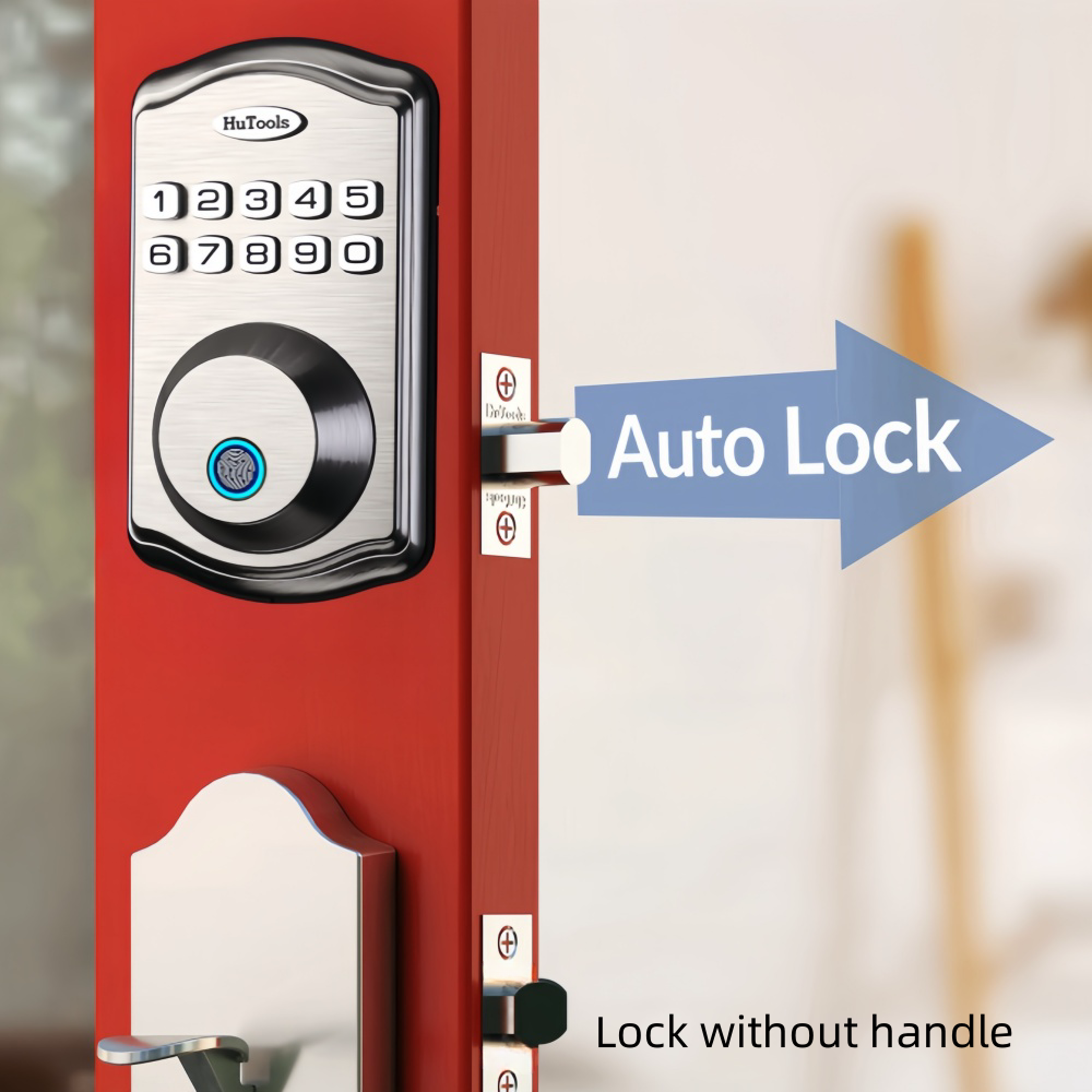smart keypad door lock with fingerprint entry, 20 touch locking and 20 user codes for easy installation