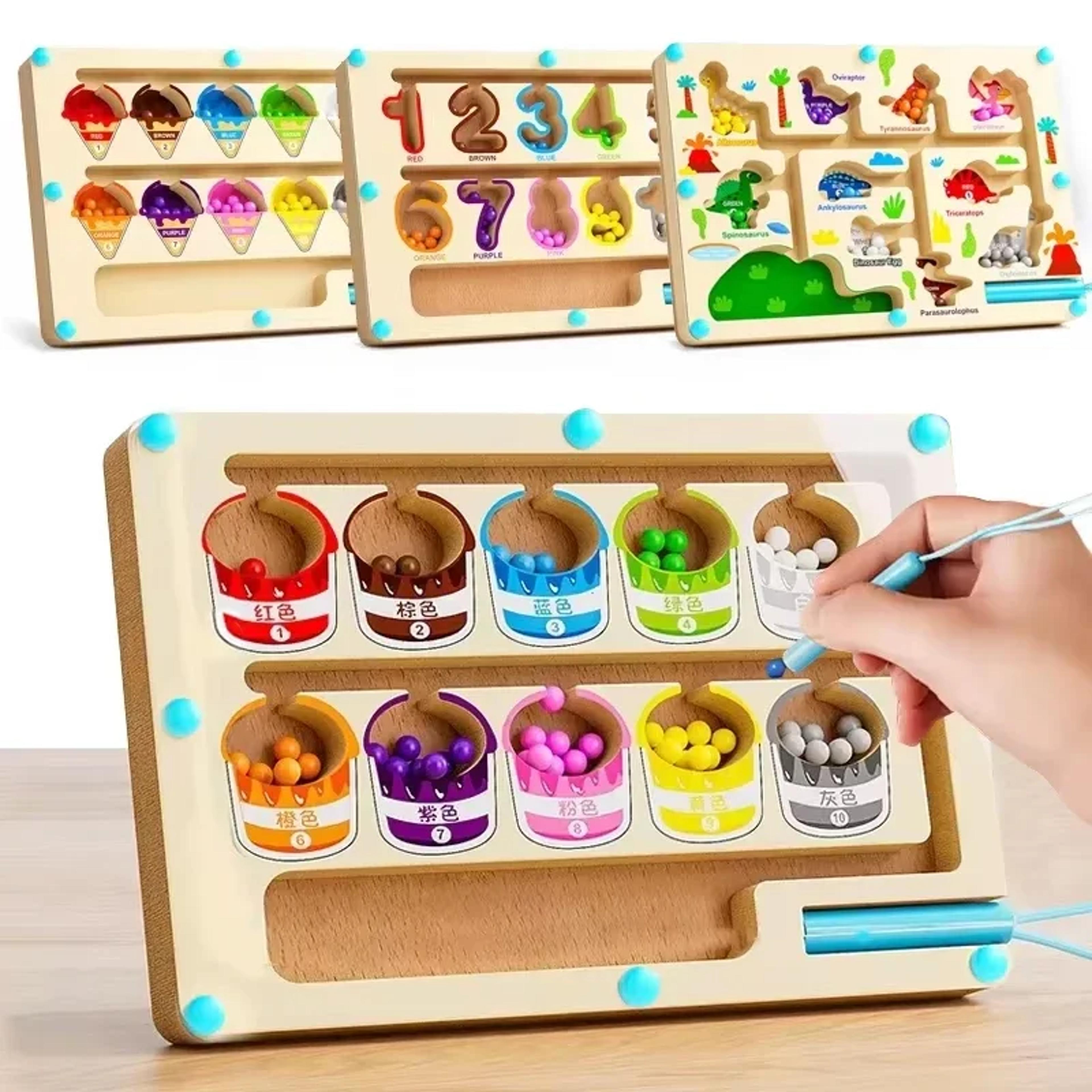montessori magnetic color sorting maze board for kids, sensory educational toy with beads & wooden control