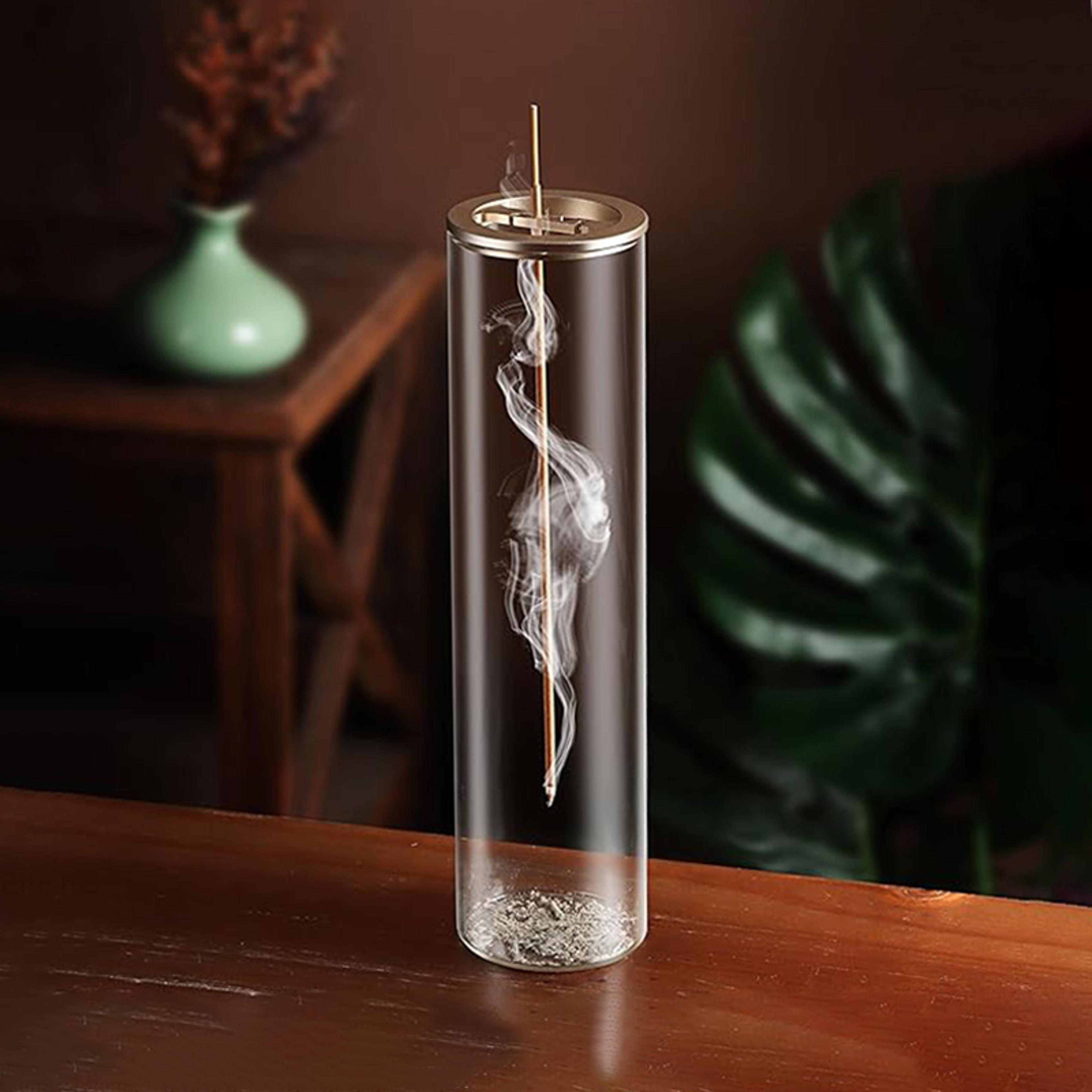 modern glass incense burner with removable ash catcher, anti-ash flying incense holder for yoga & meditation