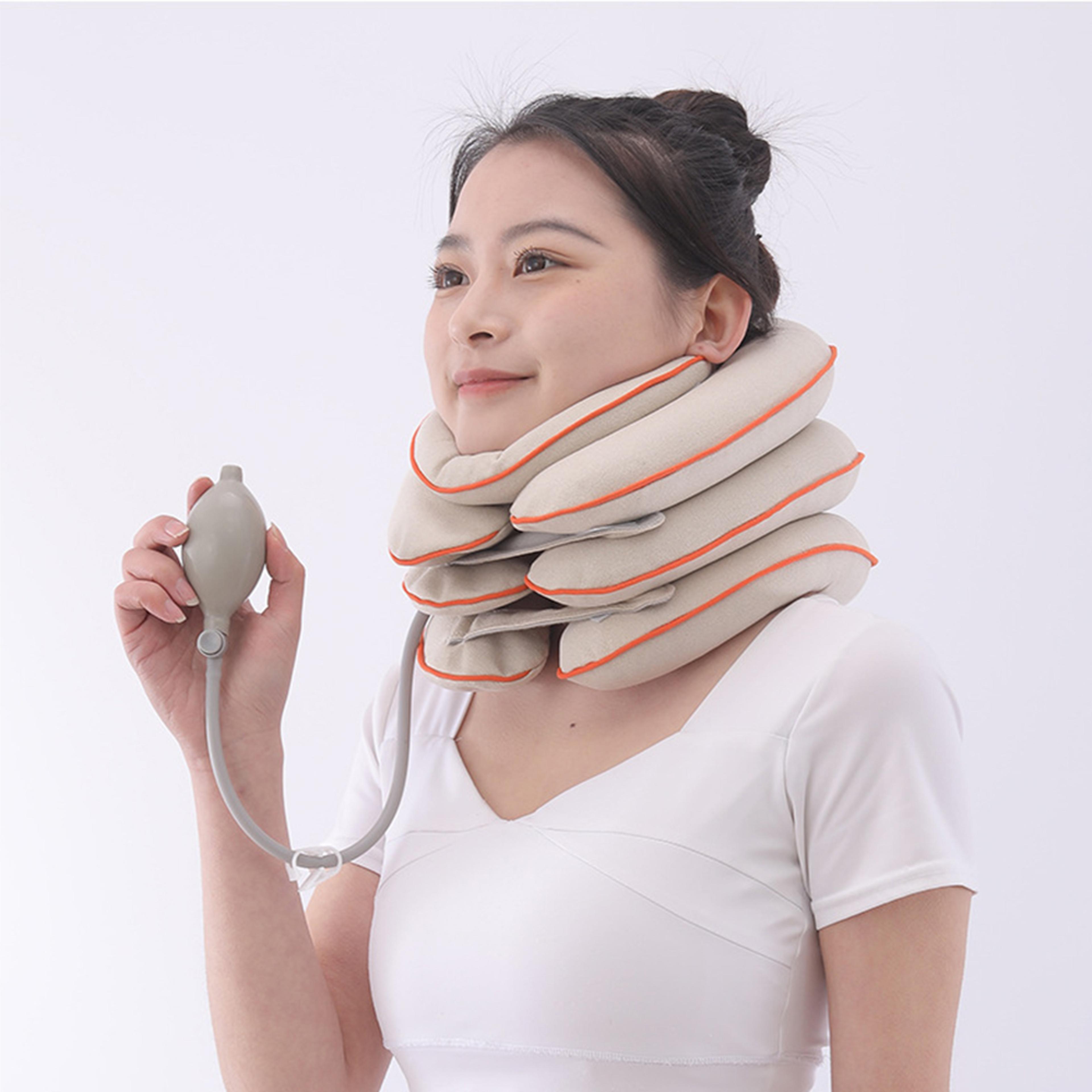 inflatable neck traction device for cervical pain relief, adjustable neck stretcher for shoulder & alignment pain