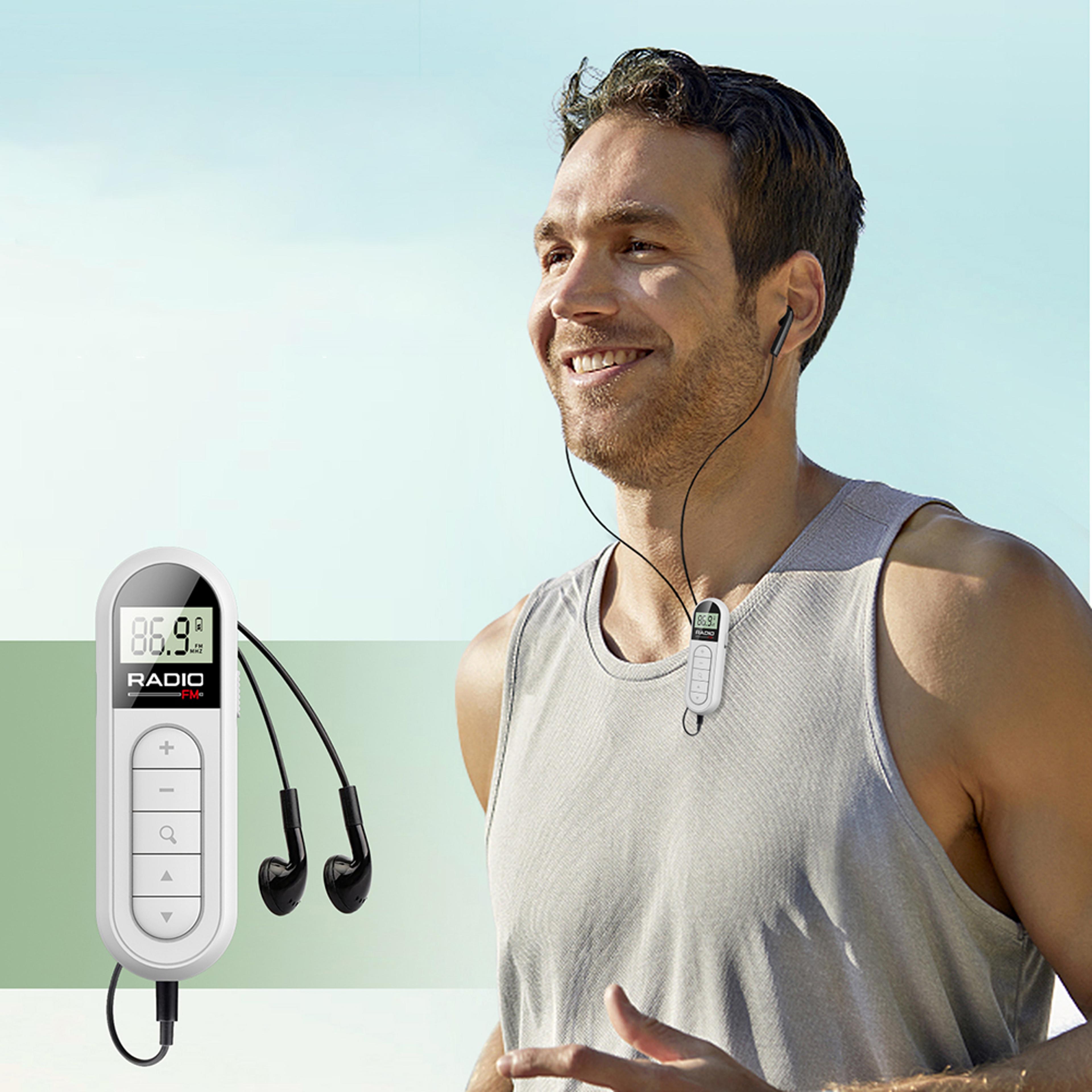 premium portable fm pocket radio with backlight lcd display & headphones