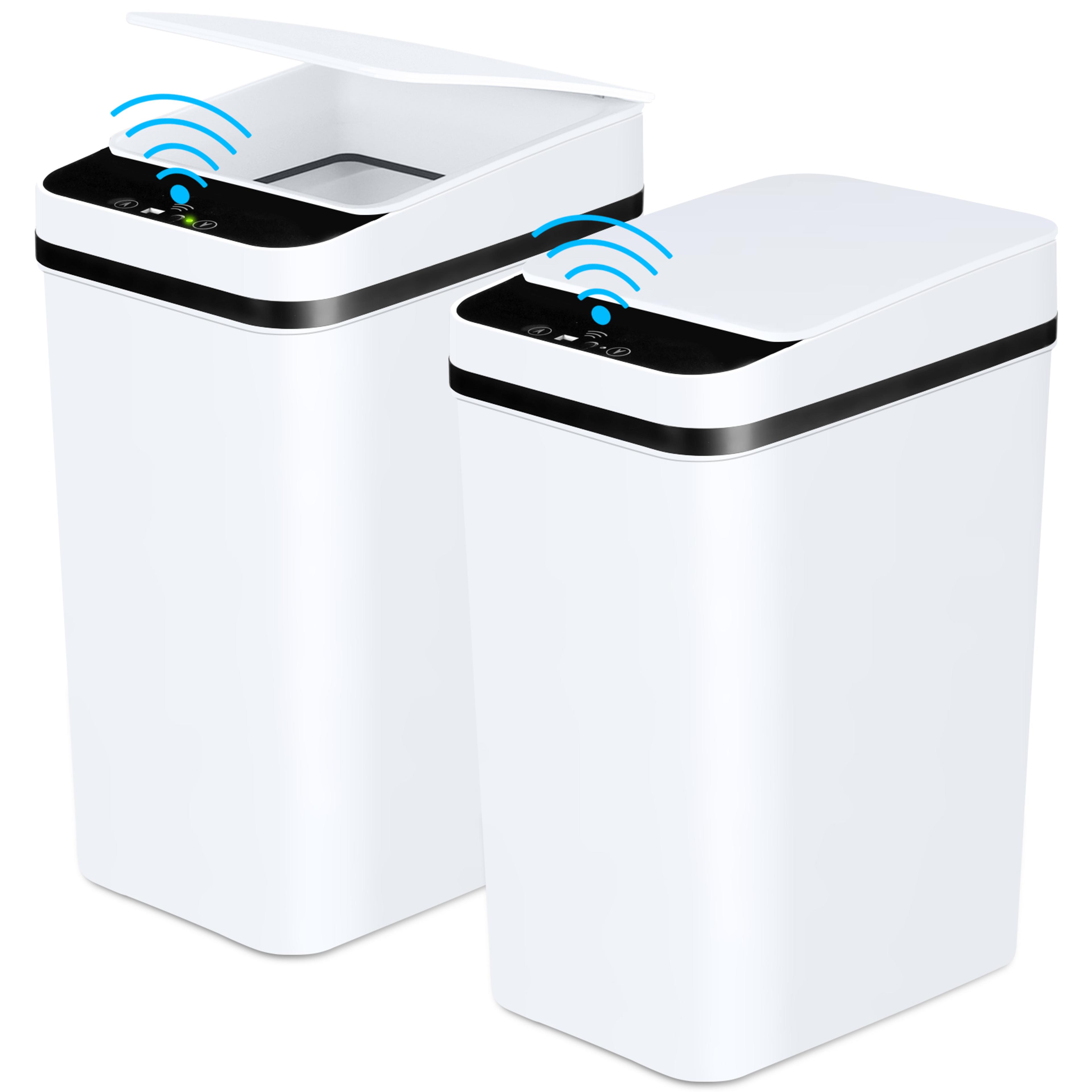 touchless motion sensor trash cans, slim automatic 12l bins for bathroom, bedroom, office, white with lid