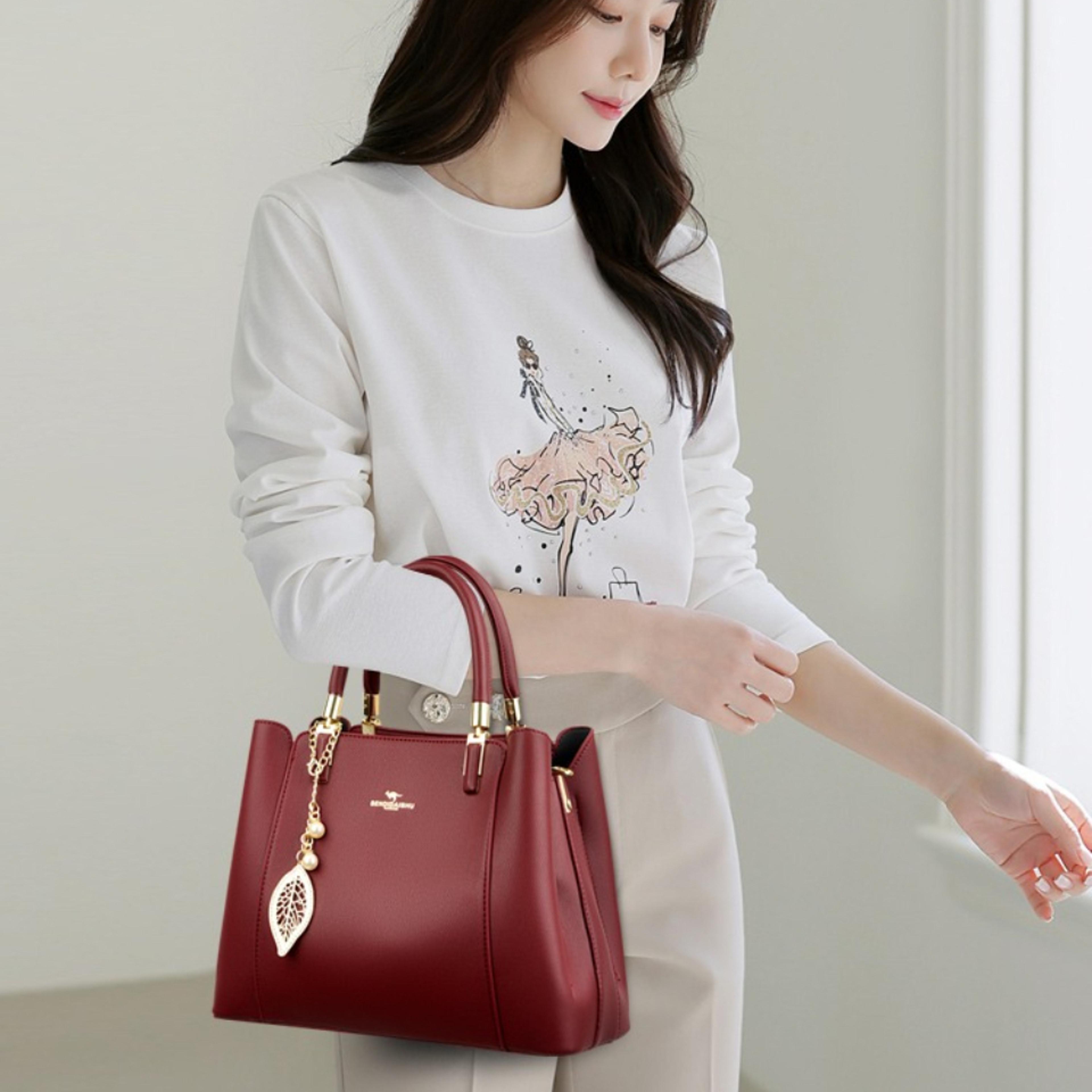 luxury women 3-layer leather tote bag, stylish, spacious, and durable crossbody handbag