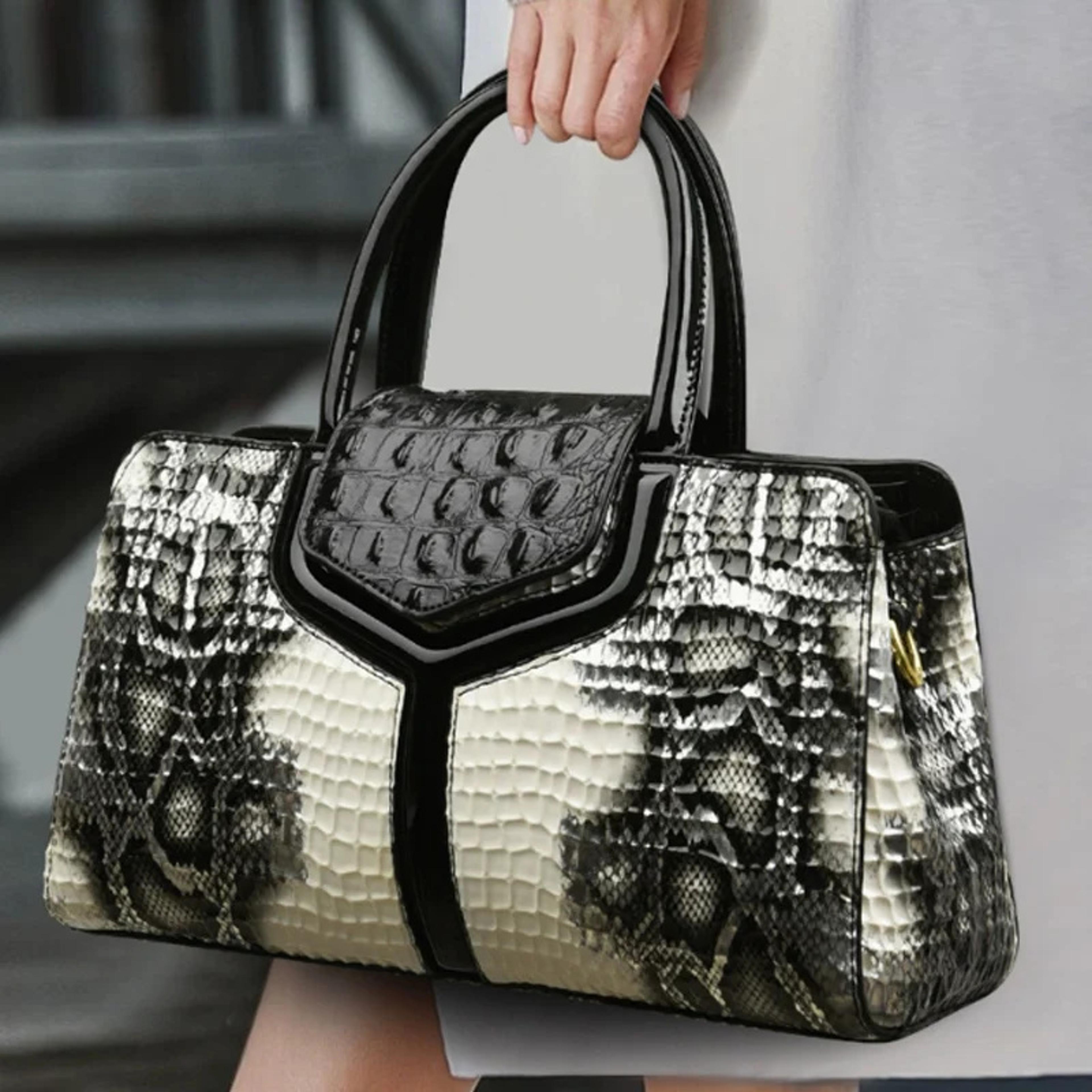 luxury crocodile leather tote, premium quality women's pillow bag with large capacity shoulder handbag