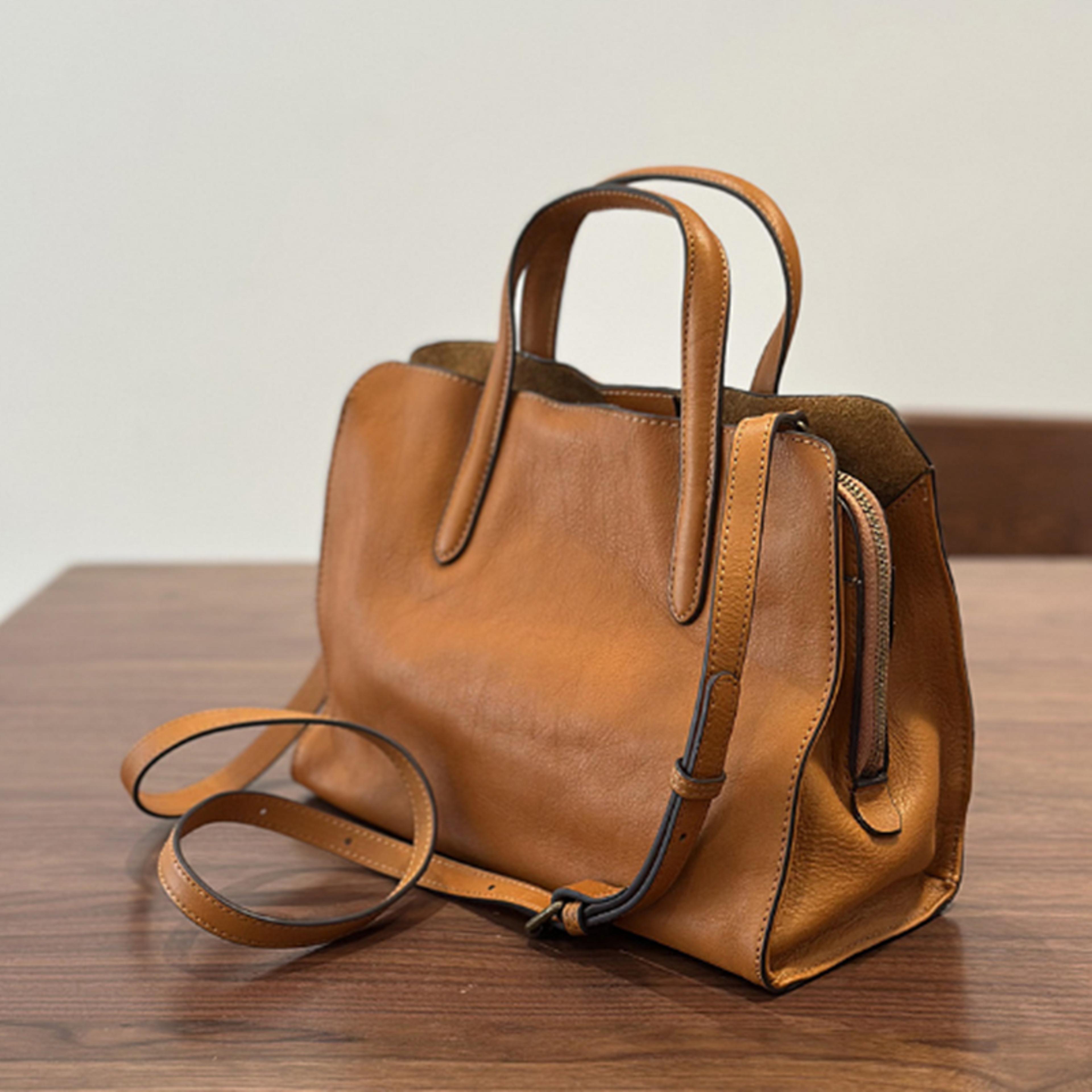 spring new portable top layer cowhide women's casual tote bag, small leather single shoulder crossbody bag