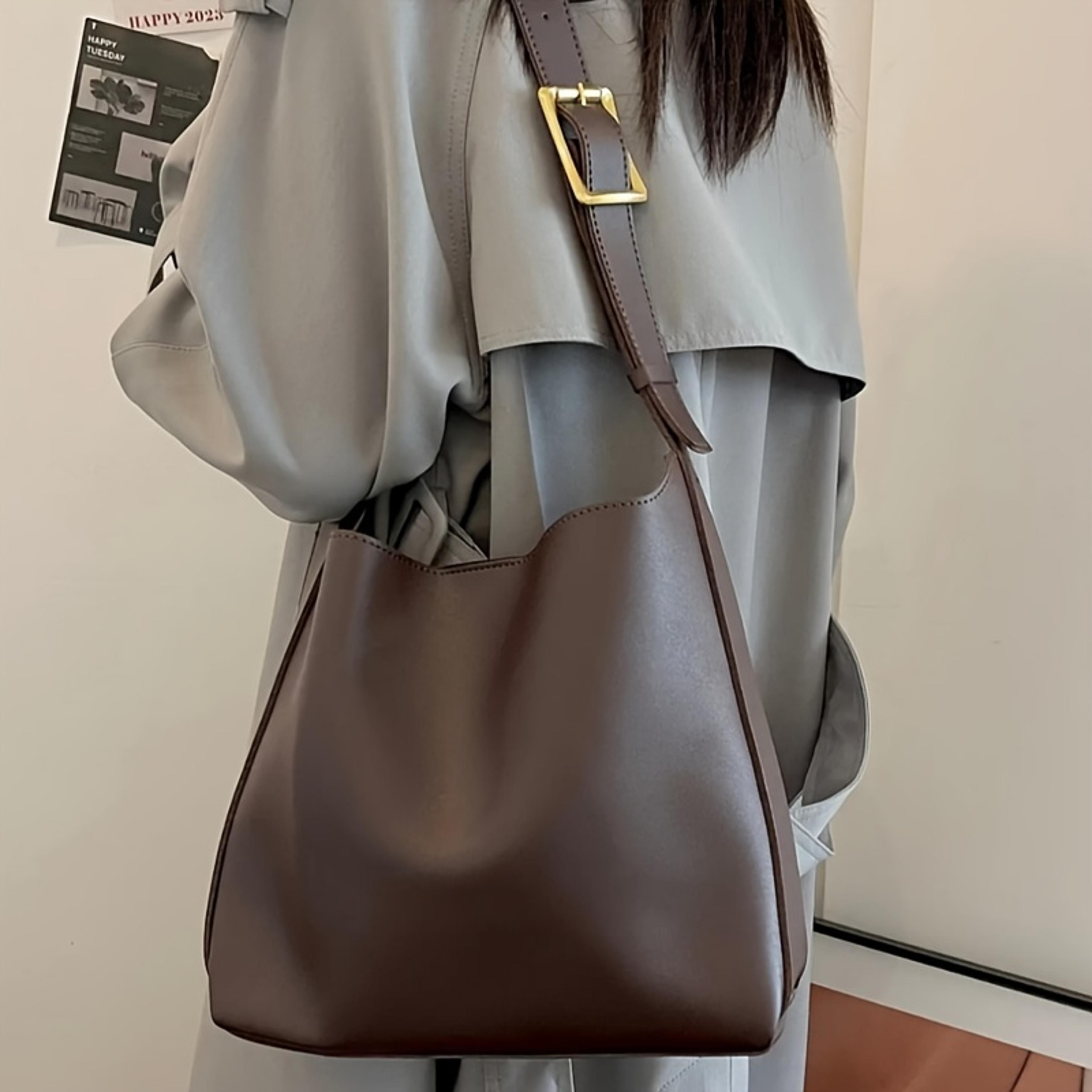 women's minimalist faux leather tote bag, retro shoulder handbag with polyurethane lining