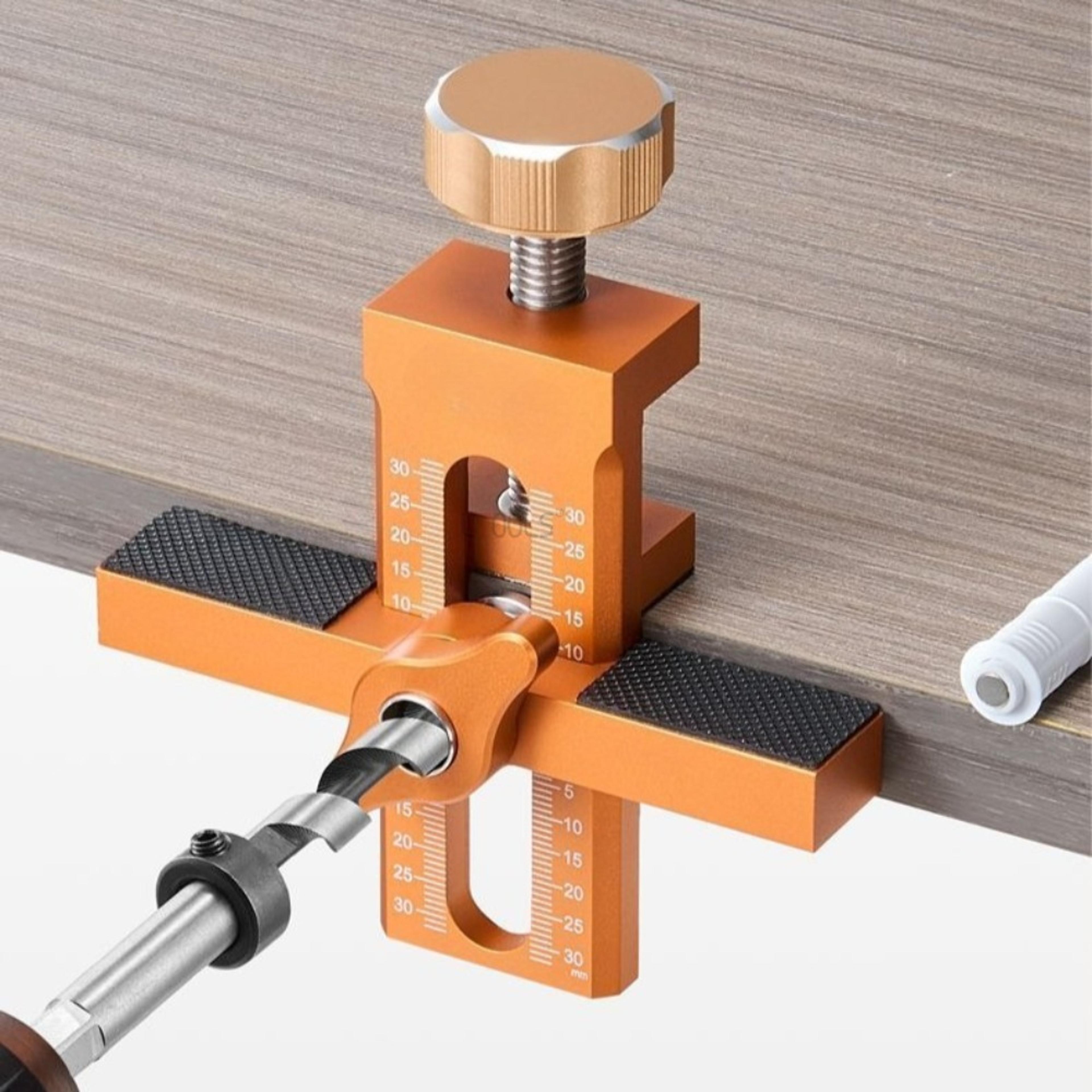 aluminum woodworking clamp and drilling locator for cabinet doors