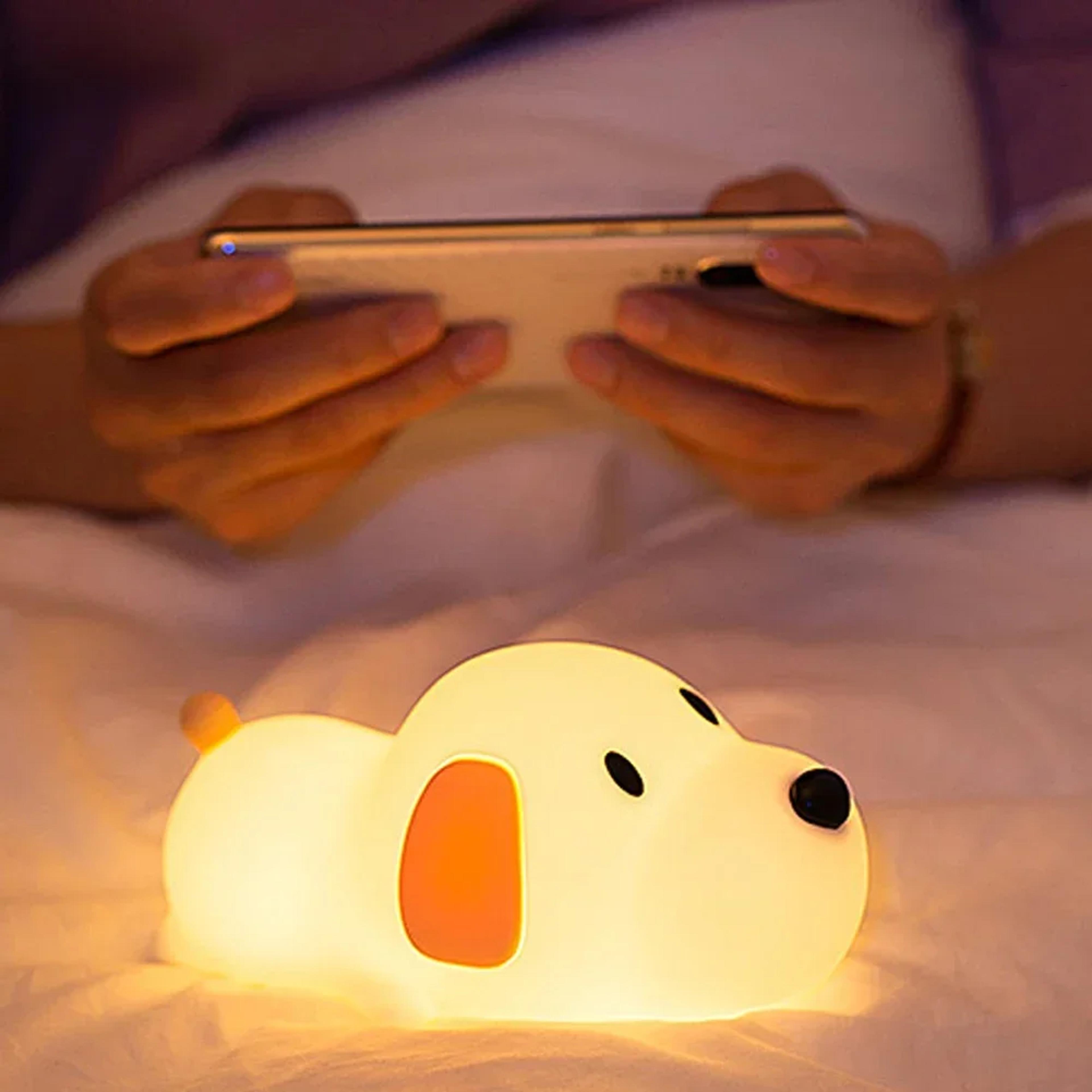cute puppy dog touch sensor night light, silicone dimmable bedroom lamp for kids, holiday gift