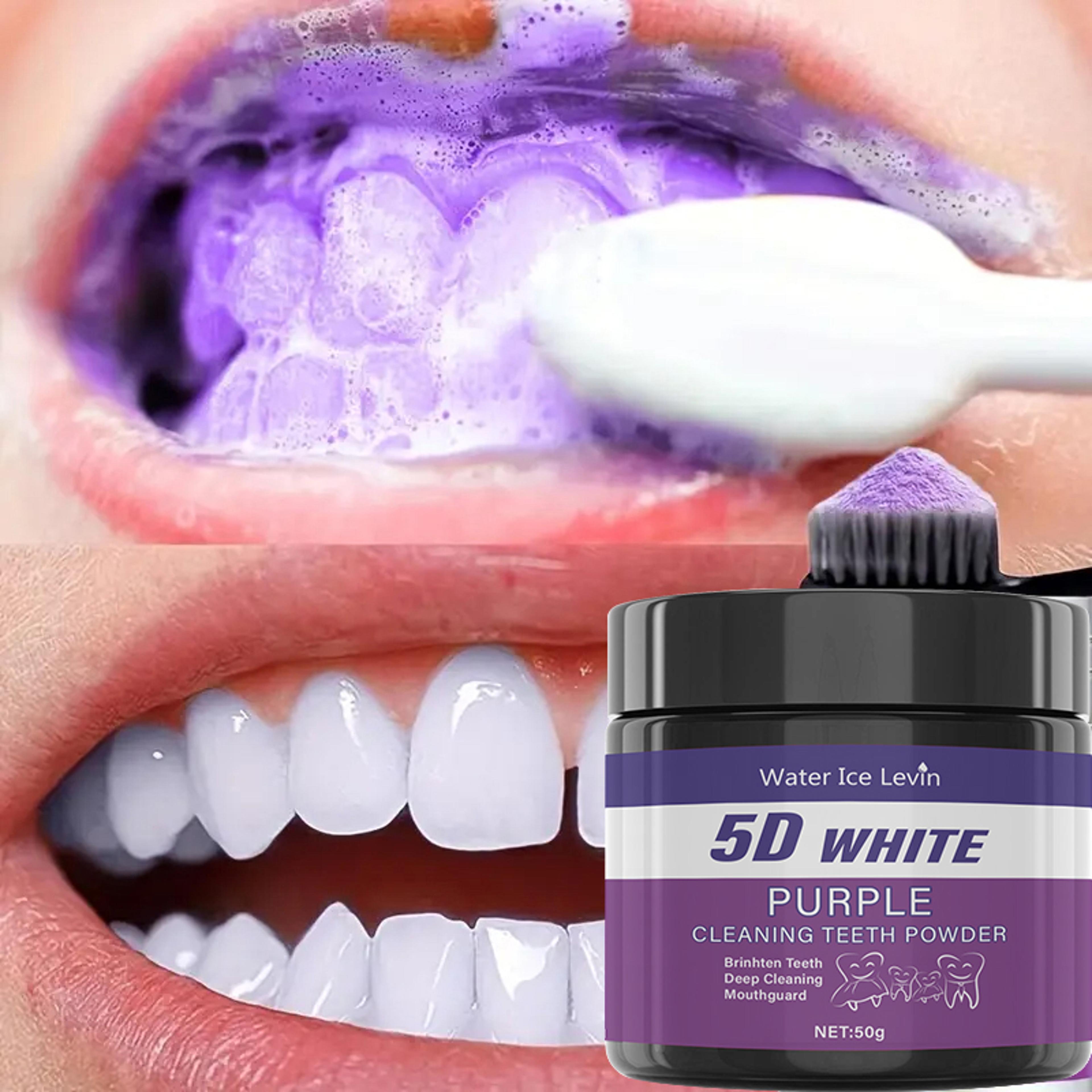 purple teeth whitening powder for deep clean stain removal & travel use