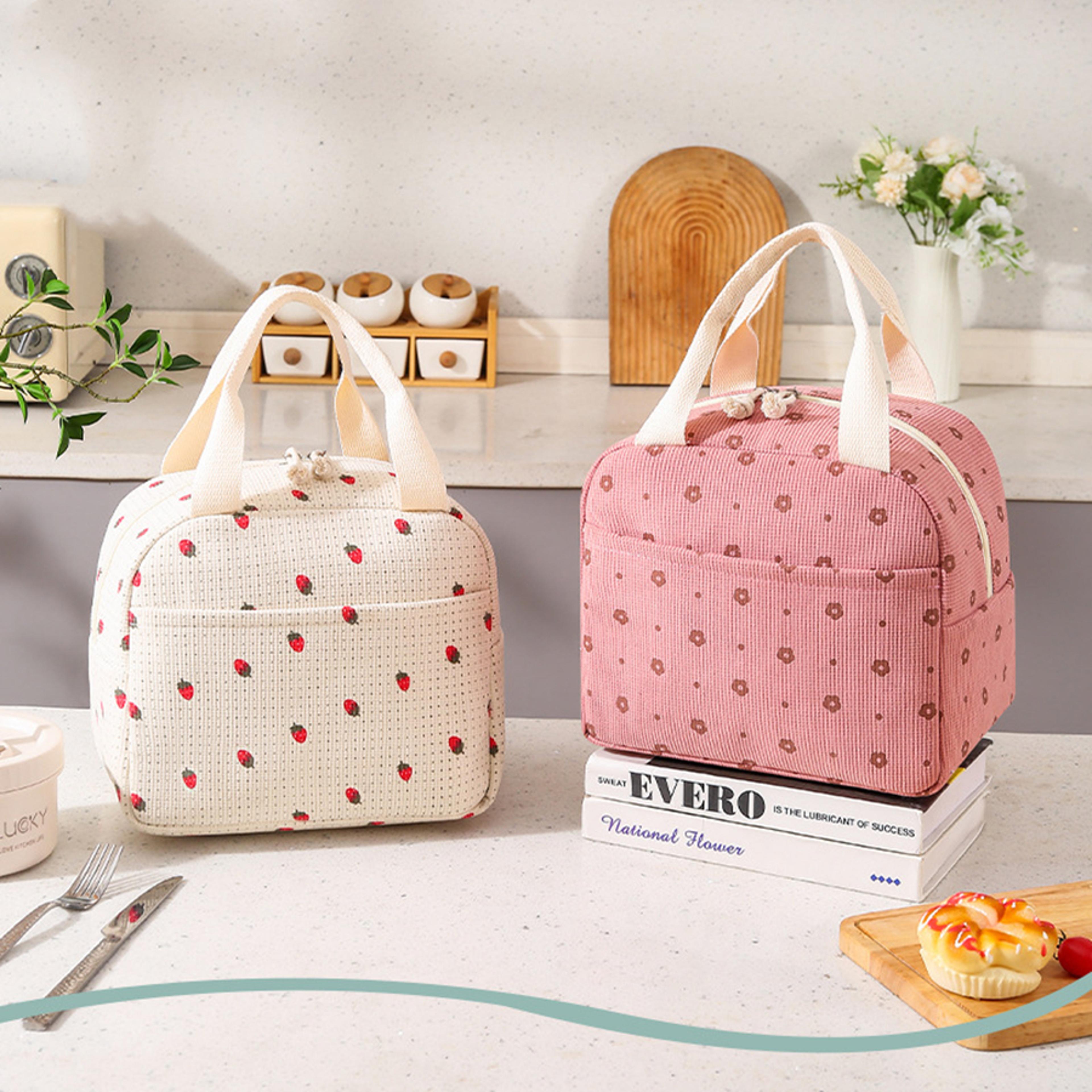 floral insulated lunch bag waterproof portable cooler for office travel picnic