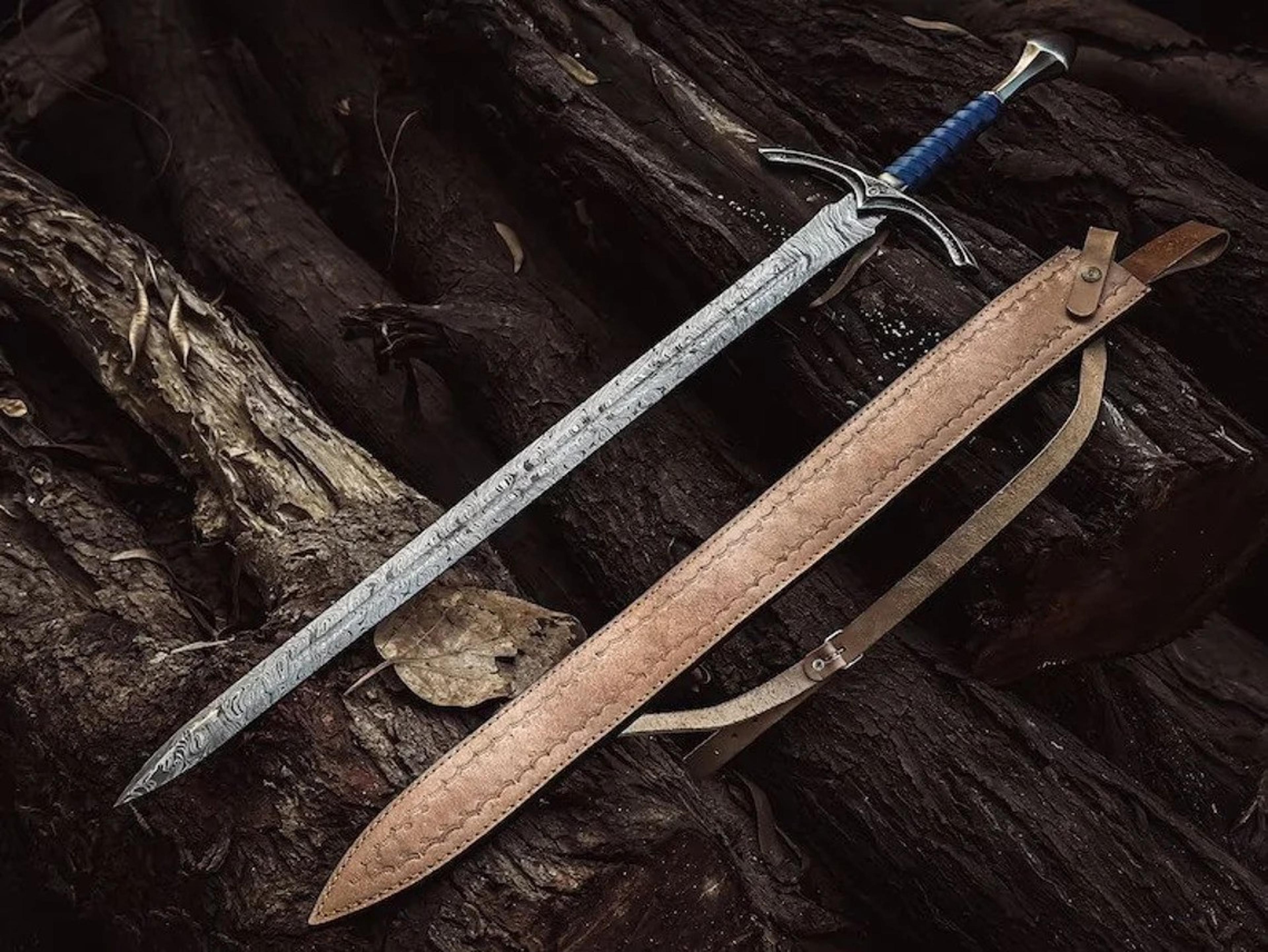 damascus monogram sword with sheath - sword of glamdring the elven king long sword - viking swords