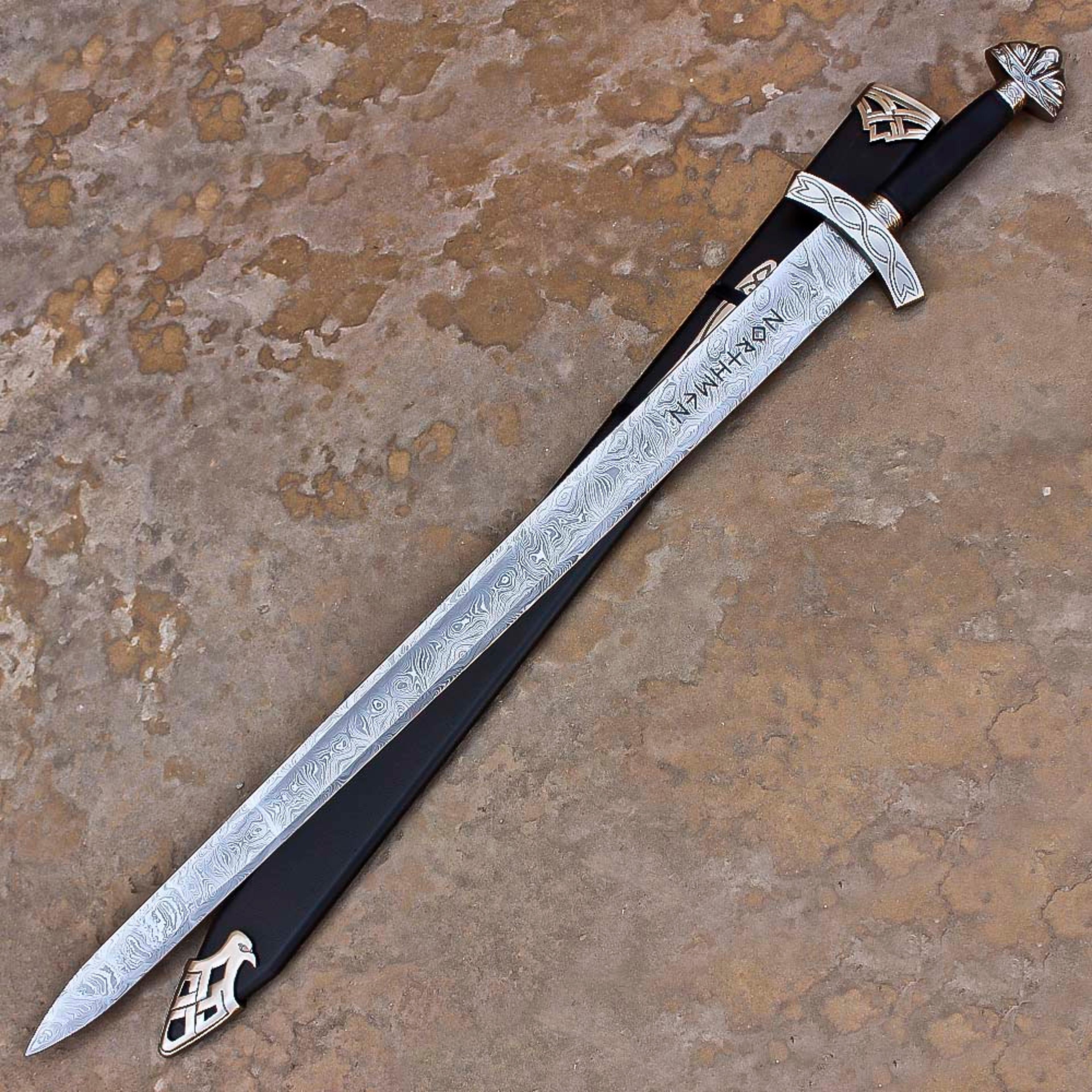 hand forged damascus steel northmen viking sword with scabbard sharp/battle ready medieval sword
