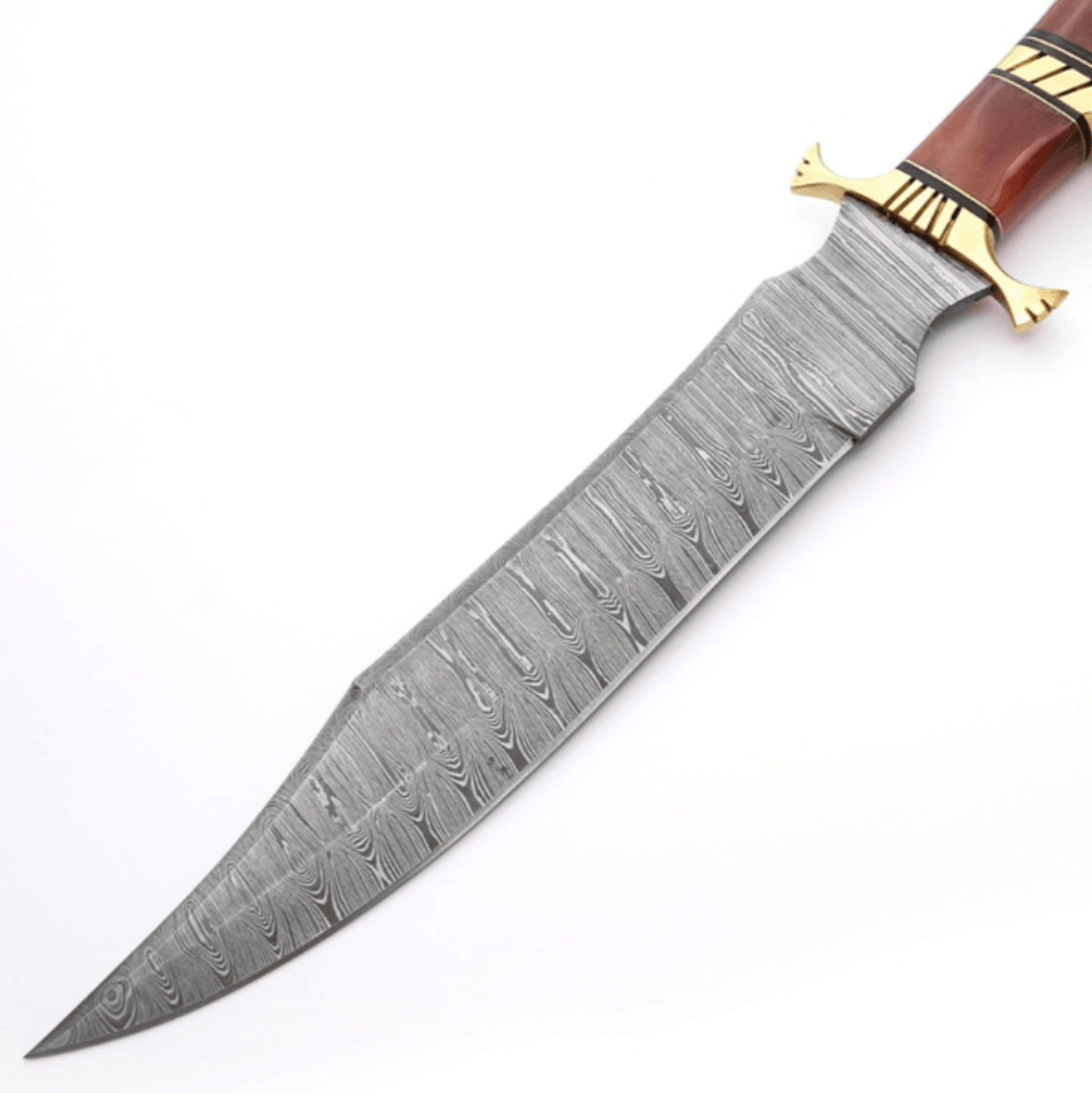 16 inch damascus steel bowie knife | hunting knife with leather sheath