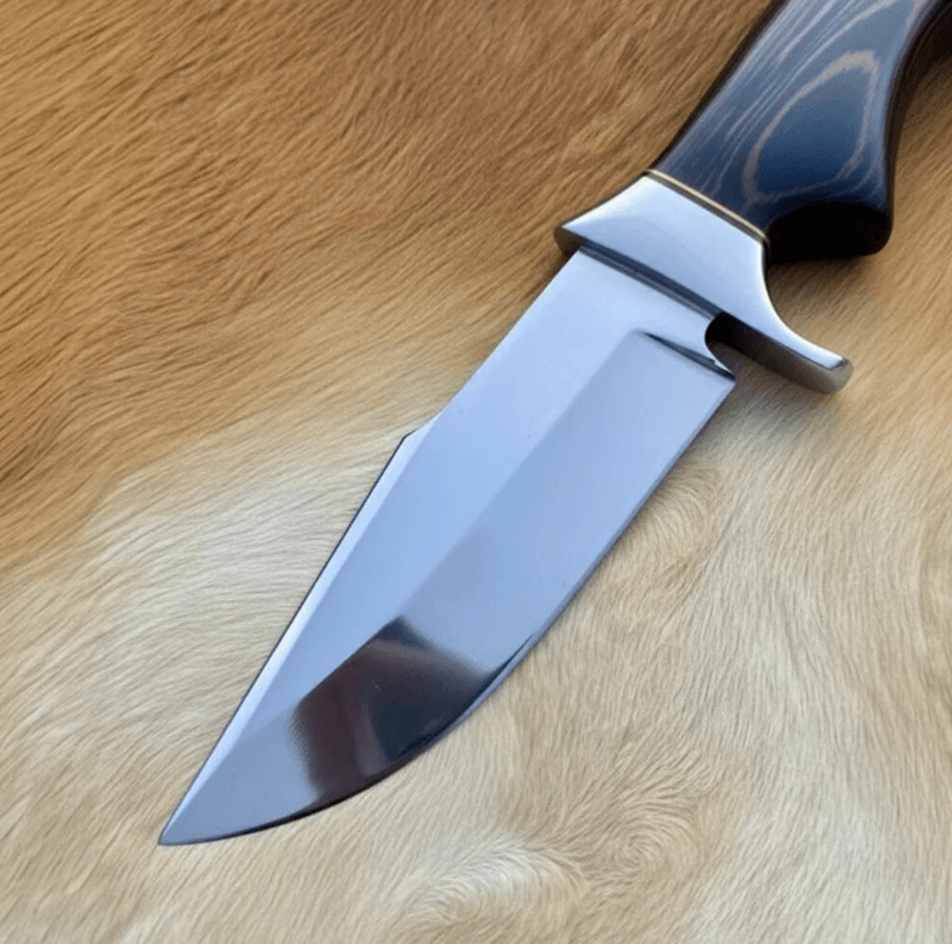 custom handmade d2 steel hunting knife | exotic wood handle | 9" mirror-polished clip point blade + leather sheath
