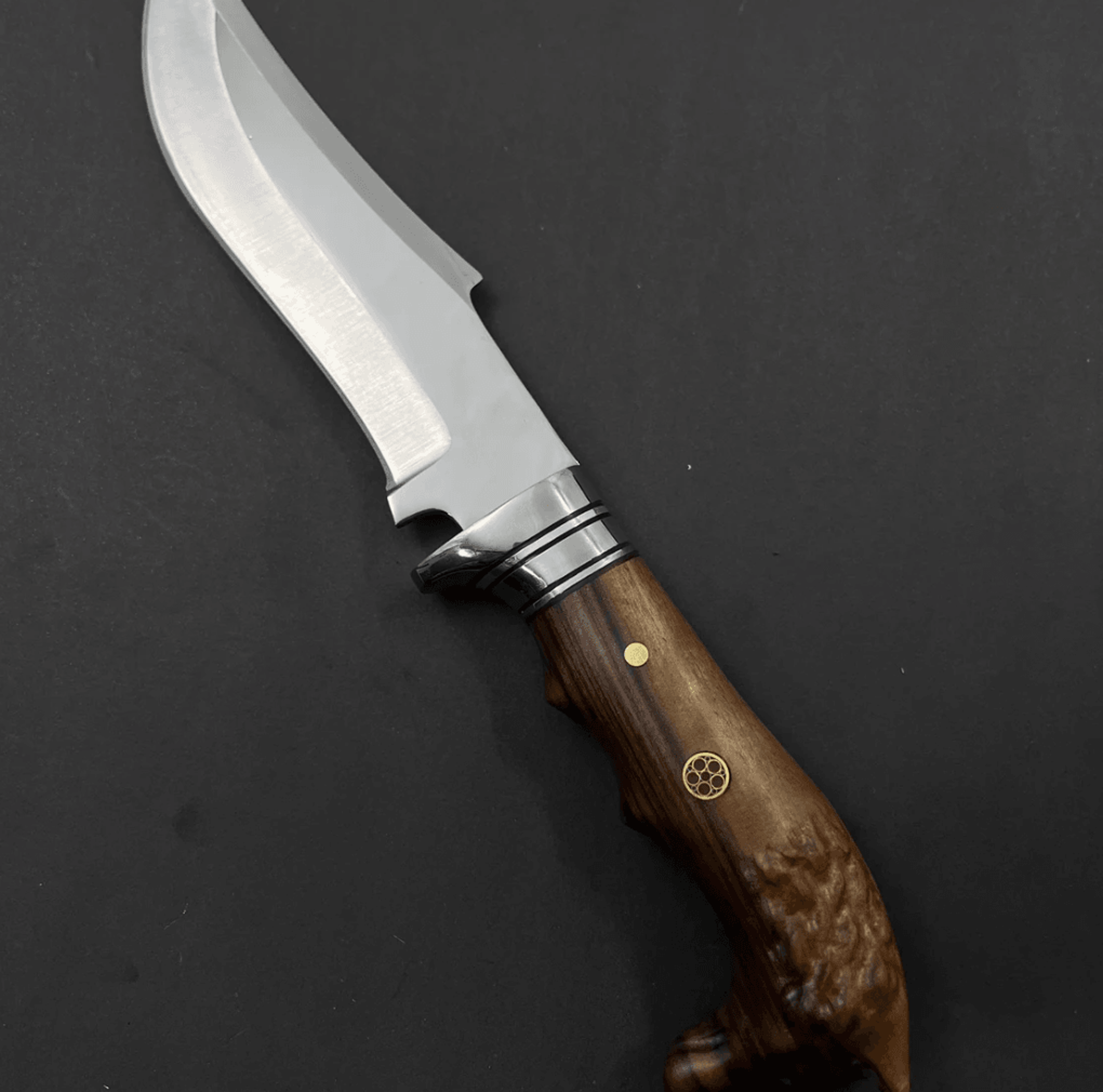 personalized wolf head hunting knife | 10 stainless steel blade + walnut handle & leather sheath | custom outdoor gift