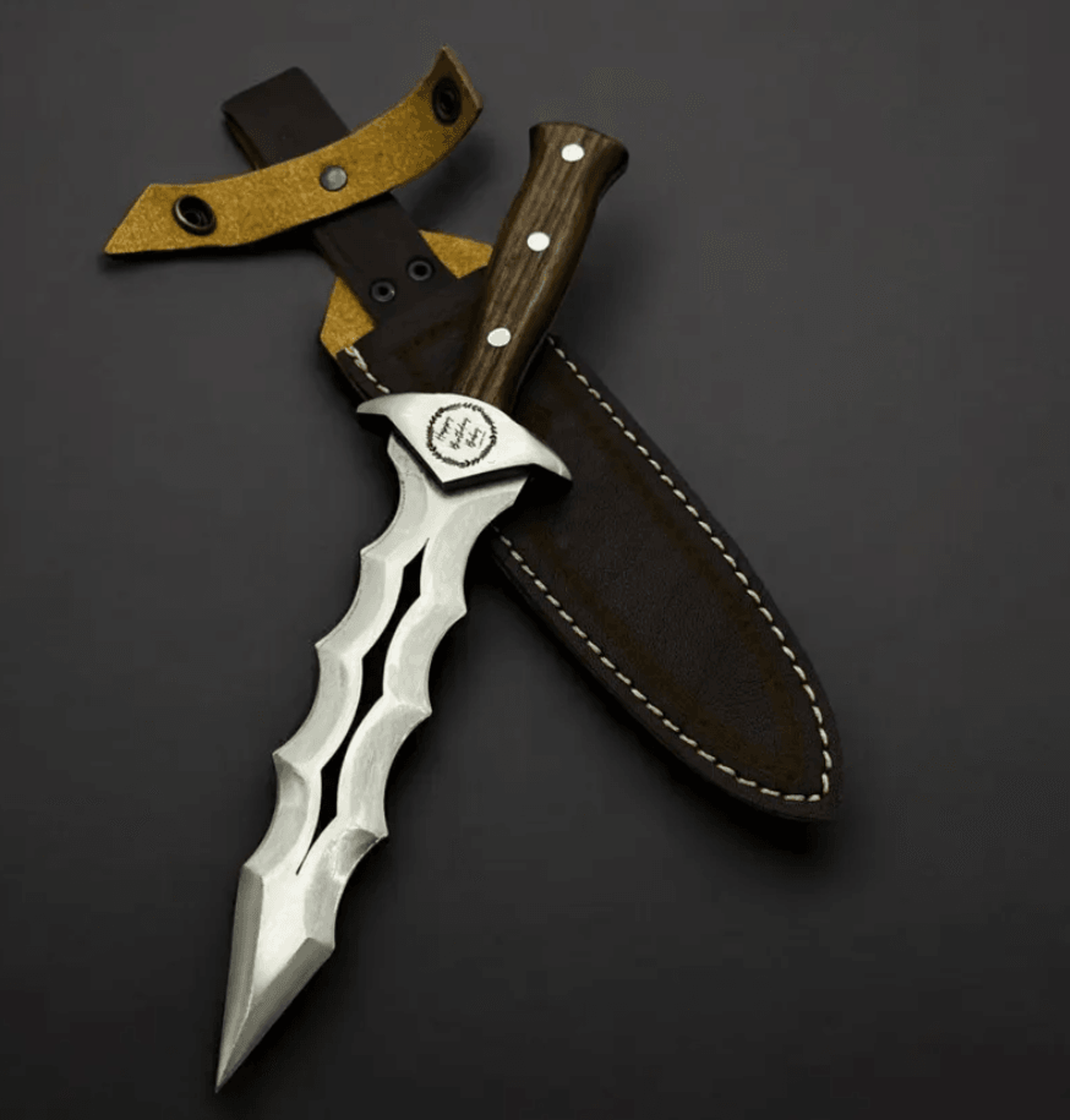 11" personalized walnut handle double-edge dagger knife | custom 4116 stainless steel blade | anniversary & hunting gift