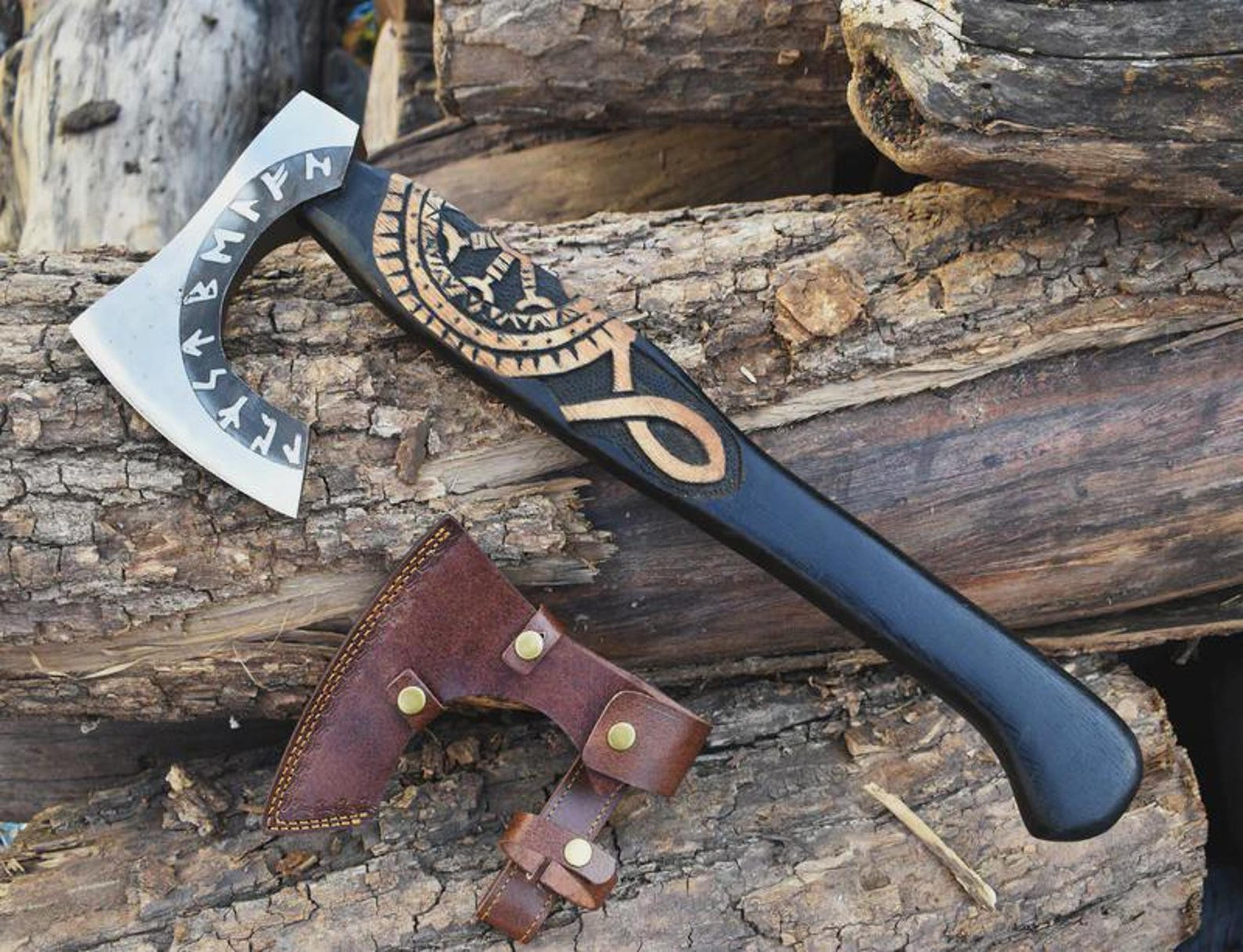 handmade viking axe norse rune hatchet custom engraved gift display axe for men