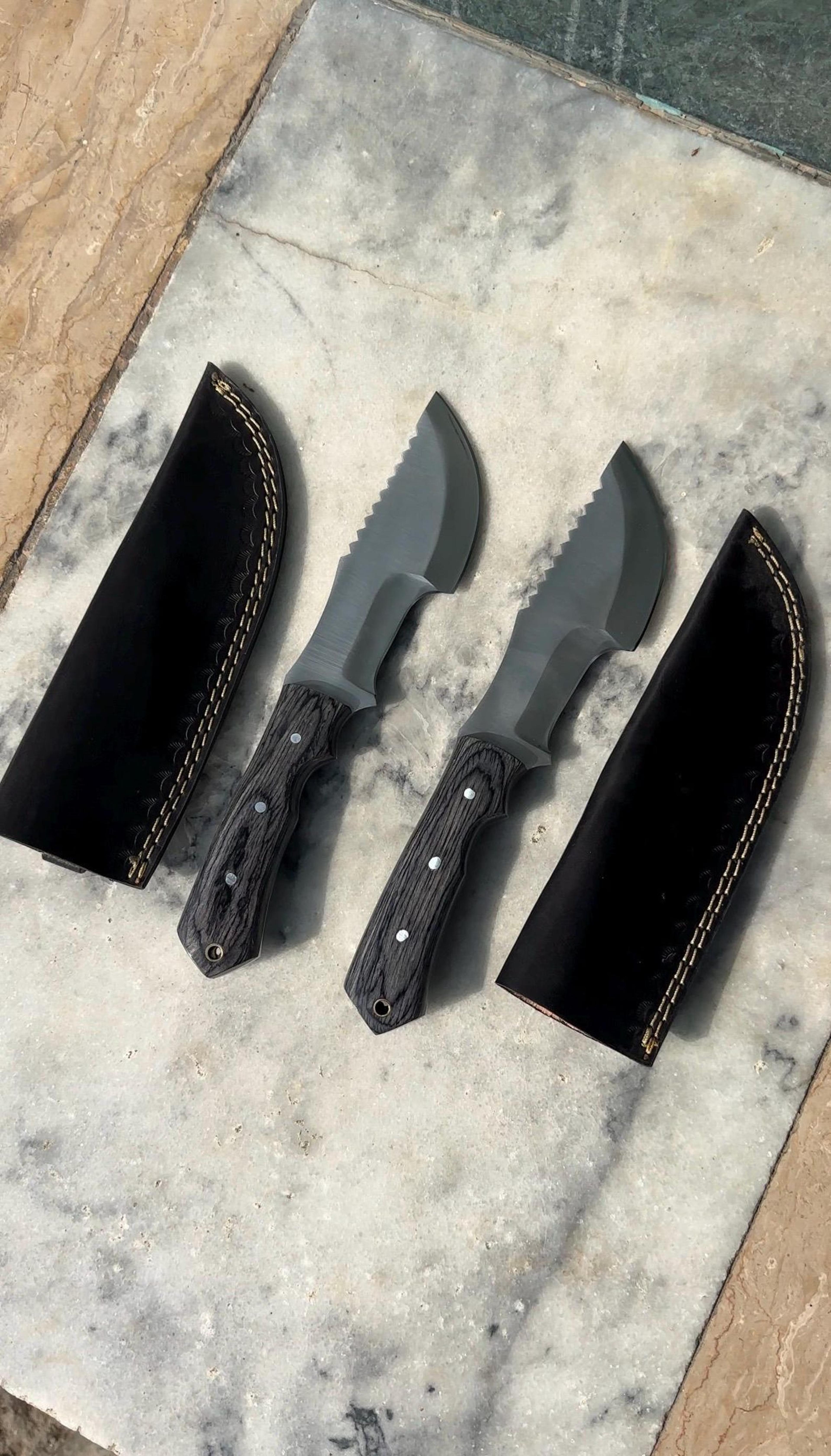 handmade tracker knife set hunting camping survival knives with leather sheaths