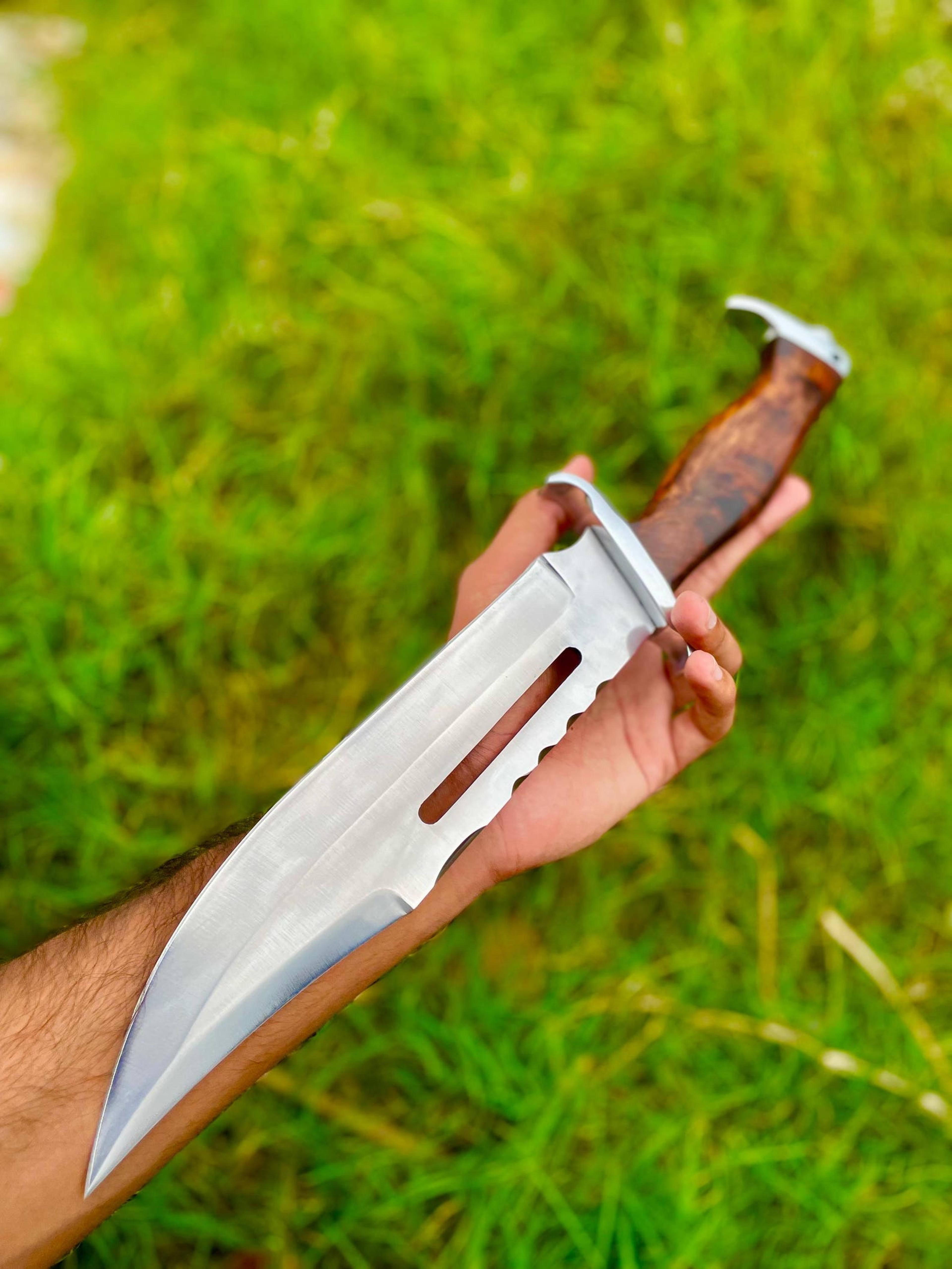 handmade stainless steel rambo knife fixed blade hunting knife with leather sheath | camping adventure knife