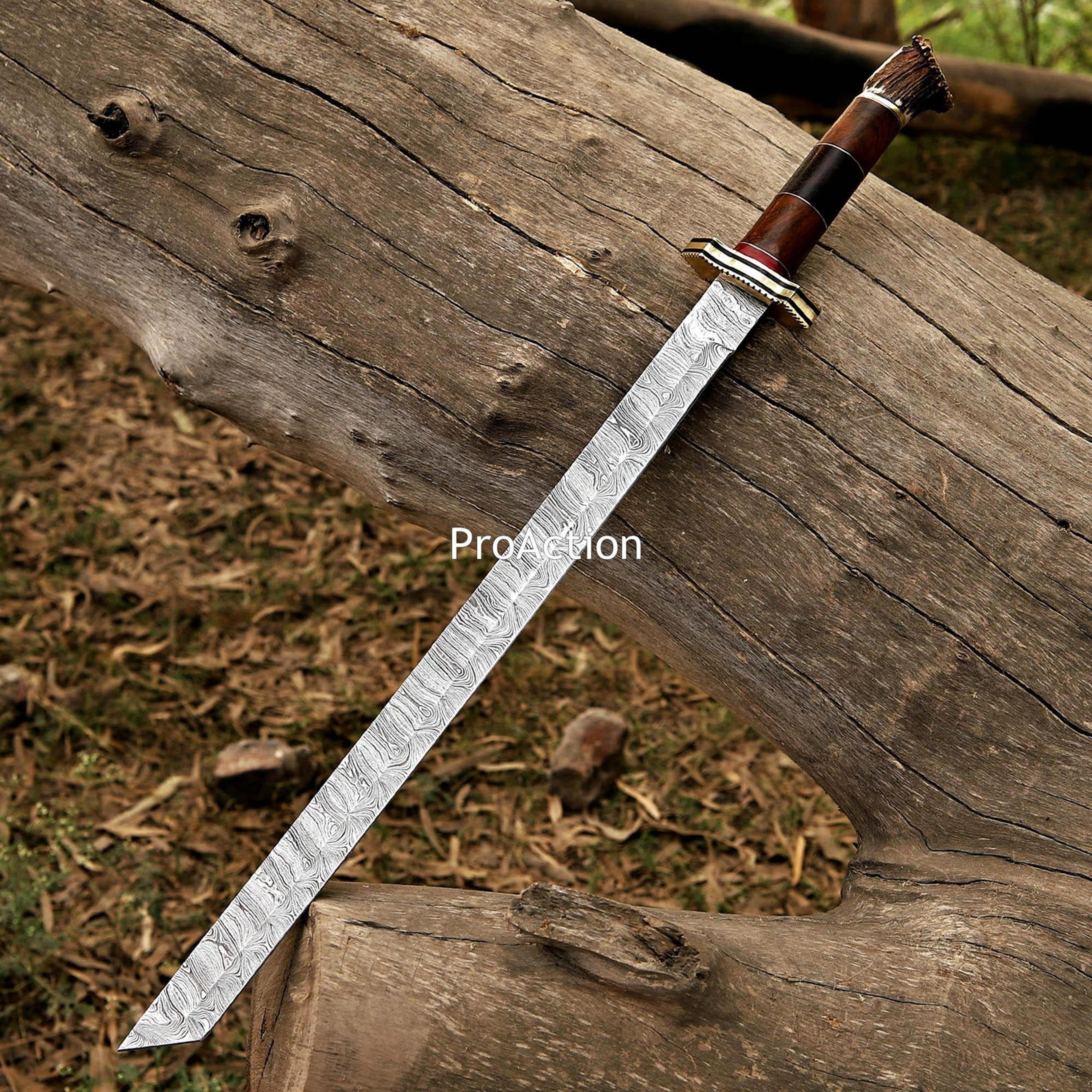 handmade damascus steel tanto viking short sword master sword for father's day gift, birthday gift, or wedding gift