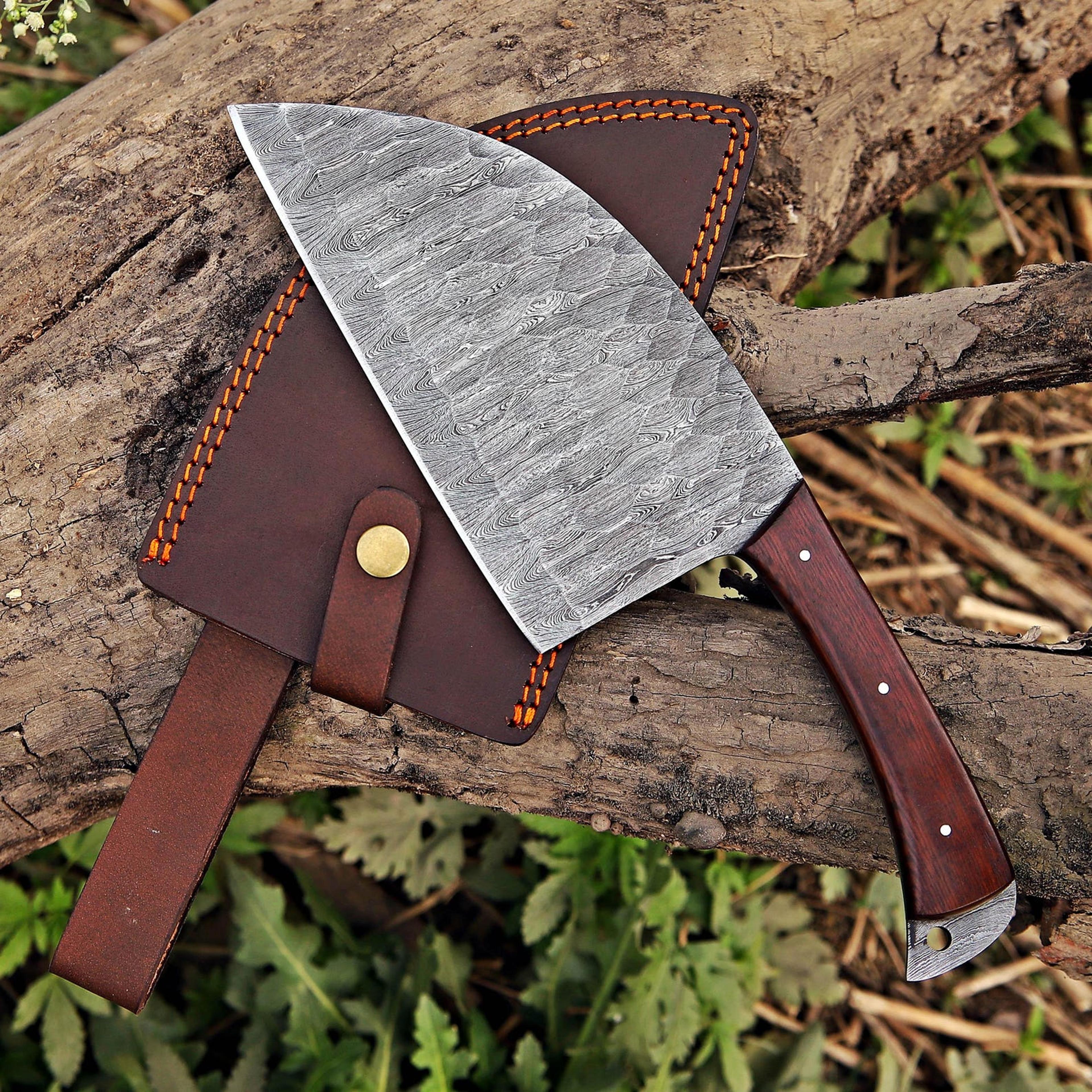 elegant damascus handmade meat cleaver kitchen knife - perfect gift for him, husband