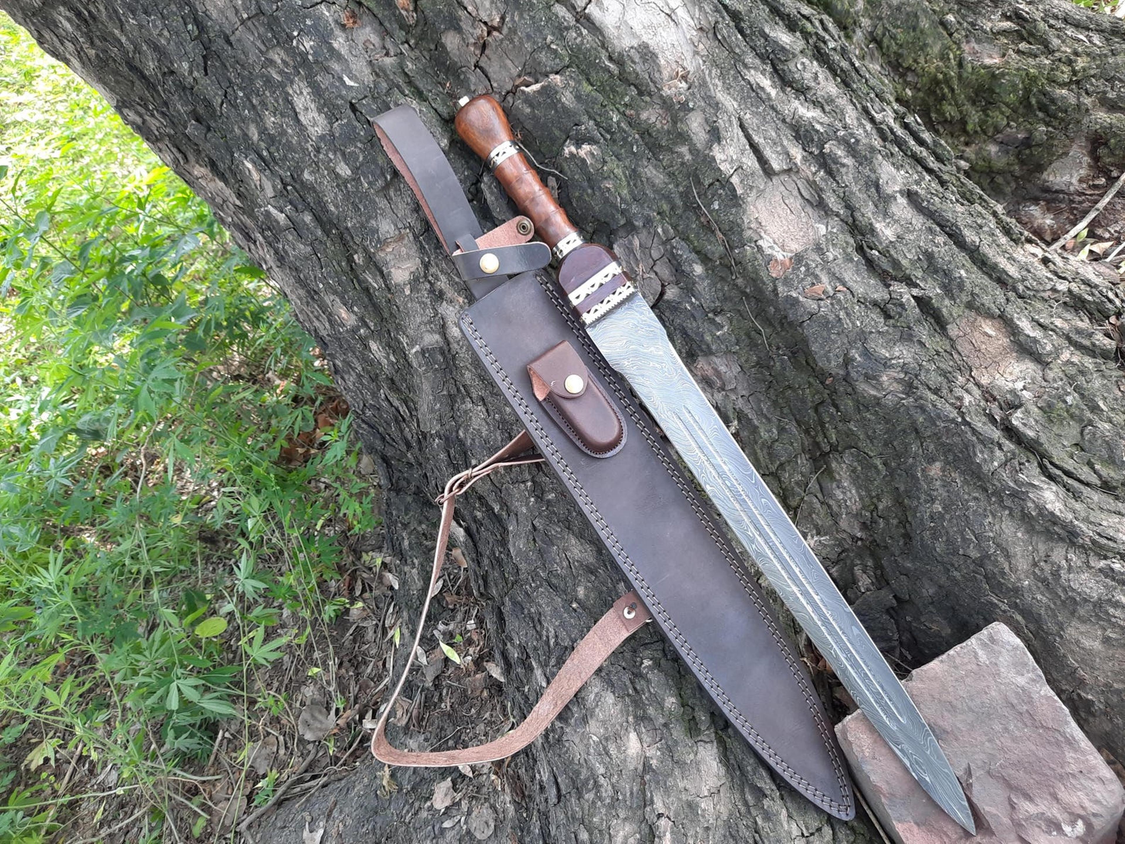 damascus steel hunting sword master sword short viking sword for father's day gift, gift for him, boyfriend gift