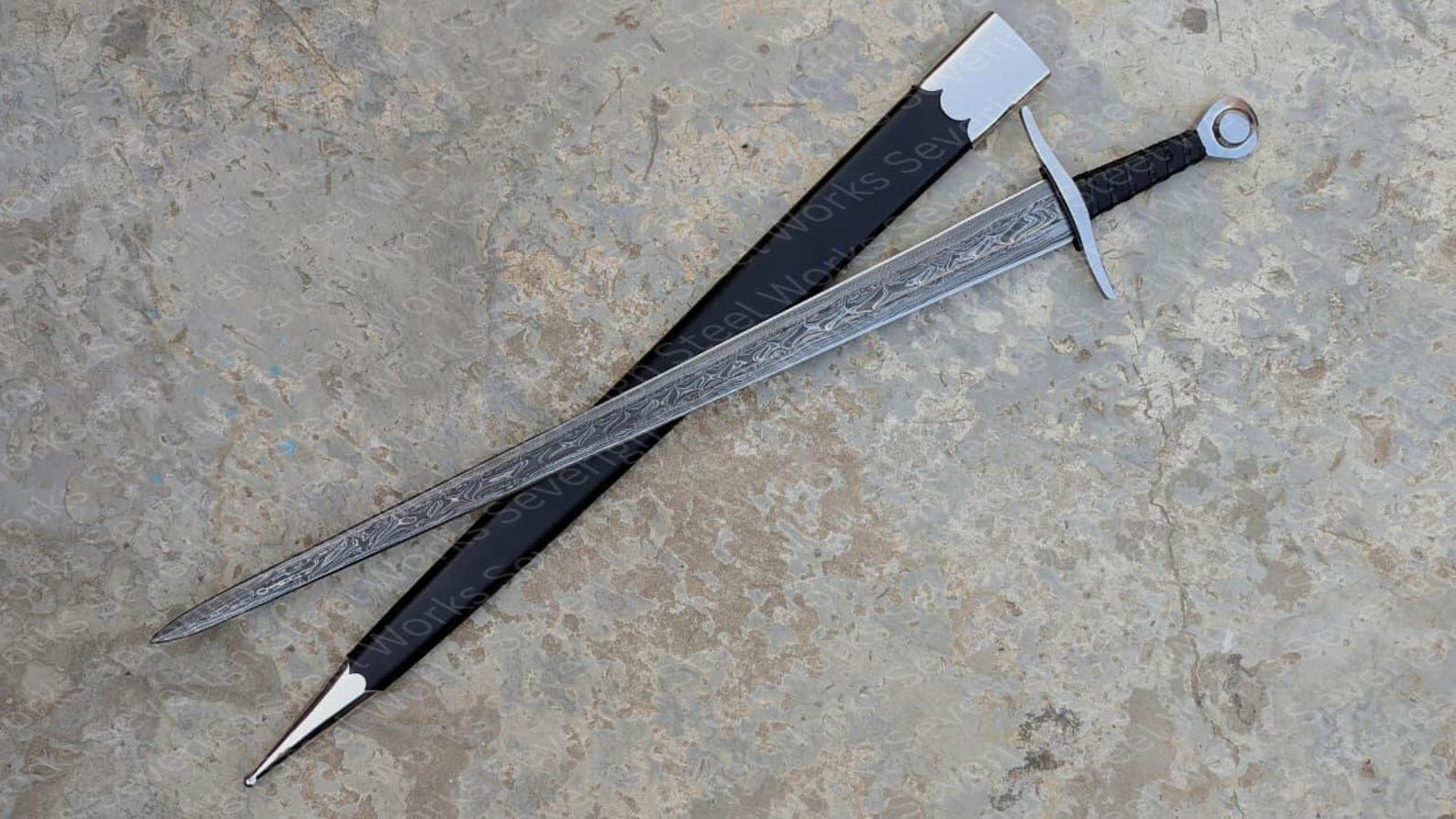 forged 39-inch sir william marshal sword replica with swedish damascus steel blade, medieval knight hilt & scabbard