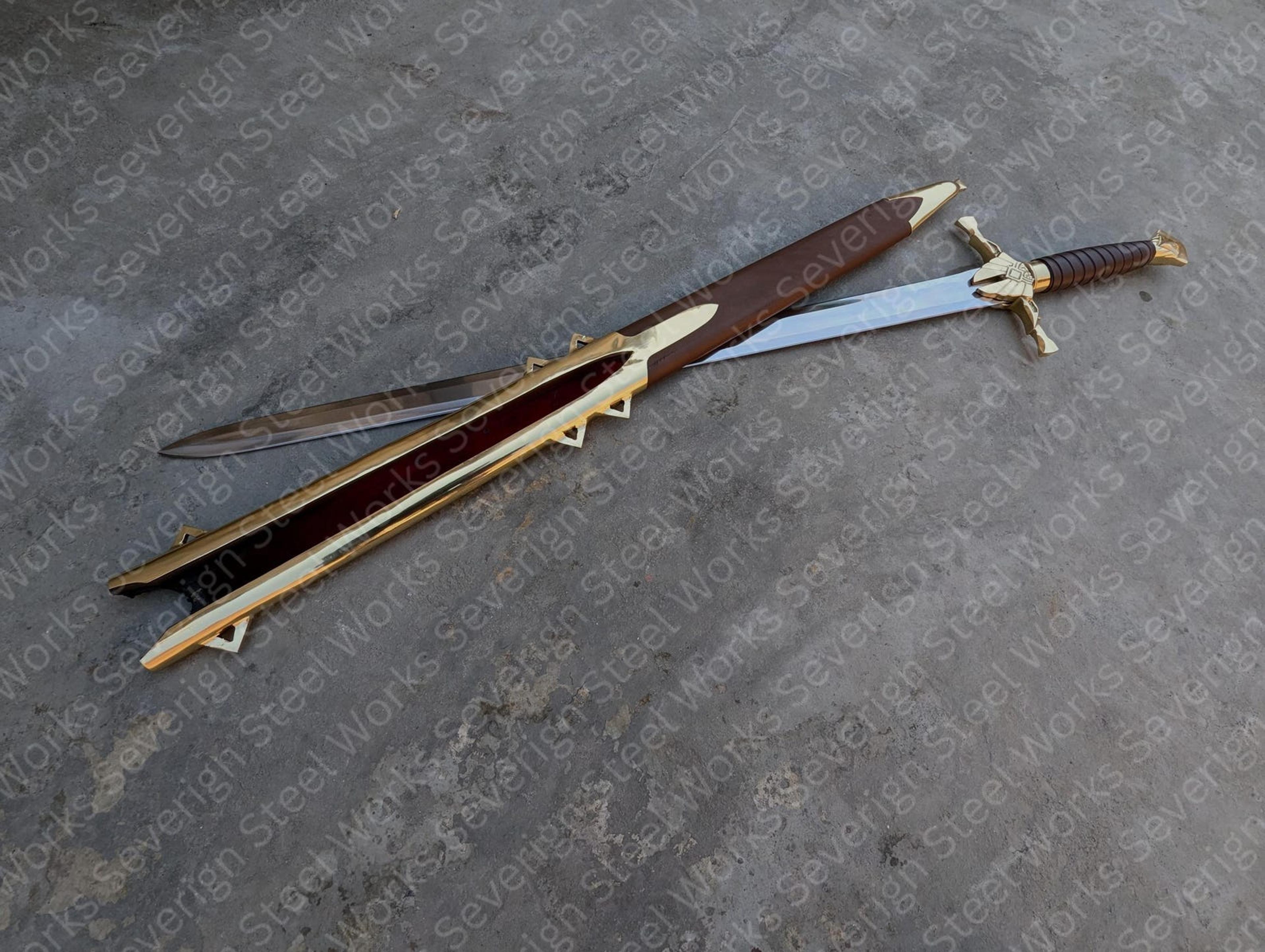 urfael sword replica with high carbon steel blade, ornate gold-tone hilt & decorative scabbard