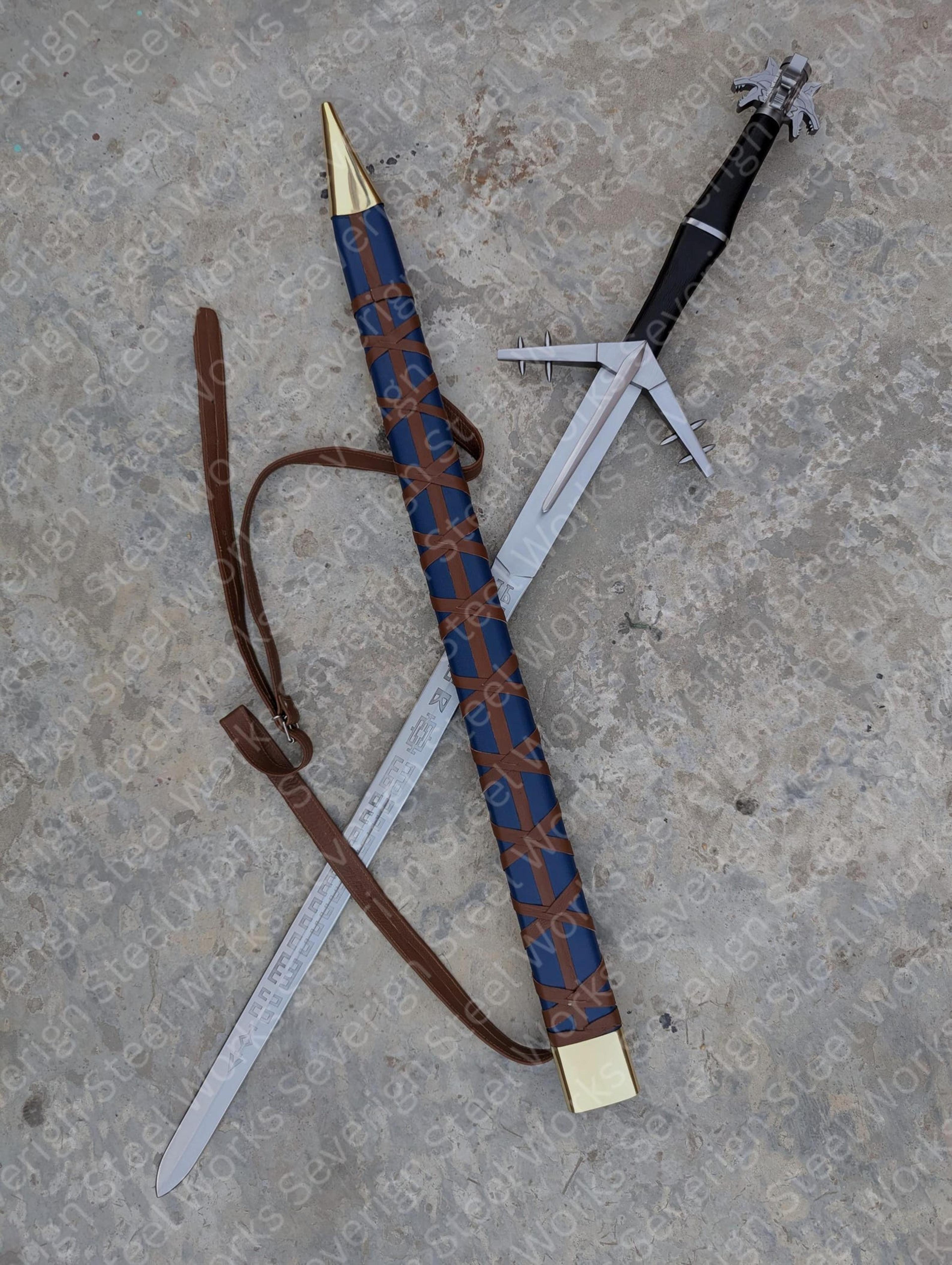 aerondight sword replica – lady of the lake inspired steel blade with blue leather scabbard