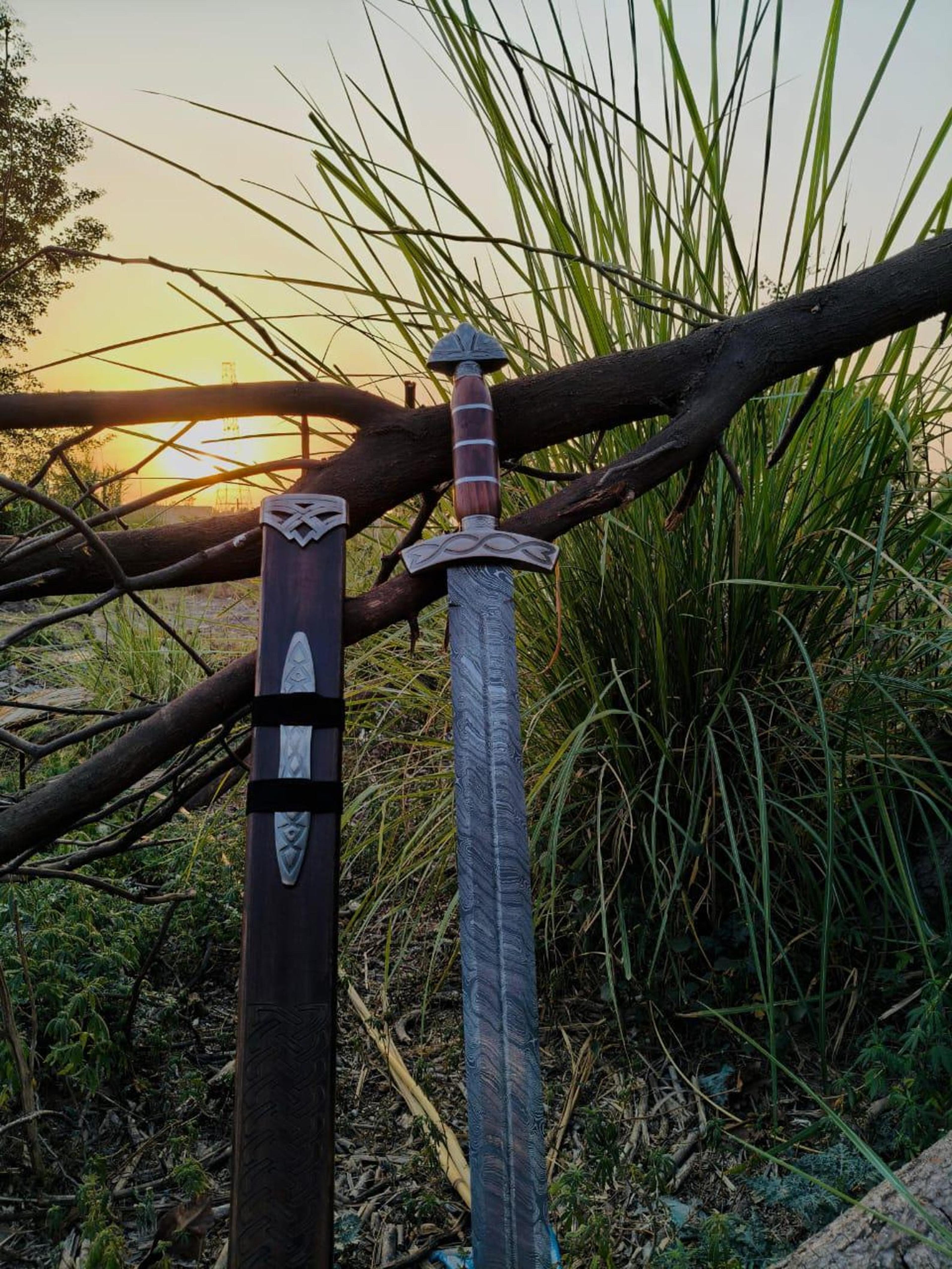 handmade medieval knight sword with black scabbard – classic european longsword replica for collectors & display