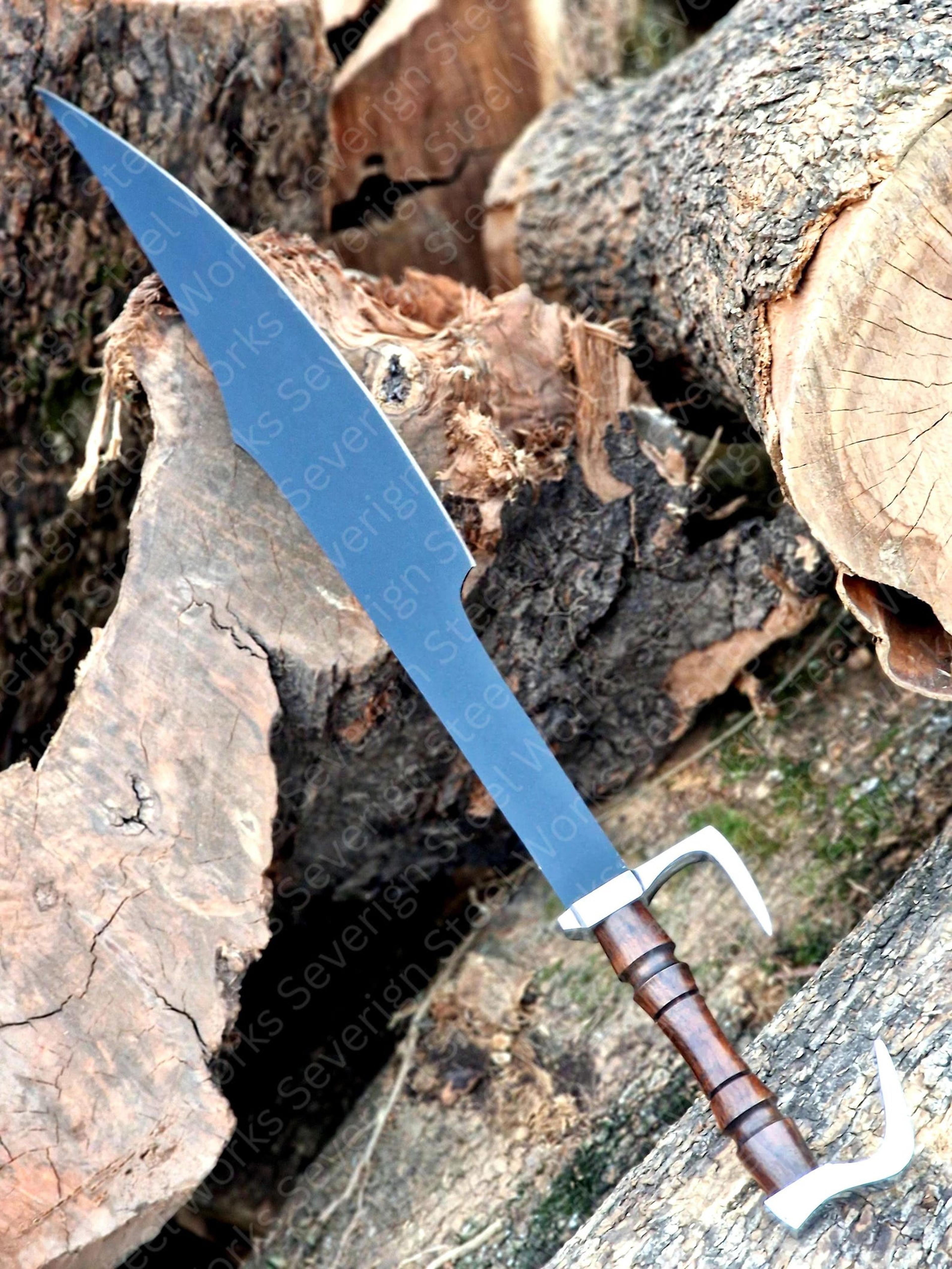 handmade medieval falchion sword replica with wide steel blade & wood grip for collectors, cosplay & display