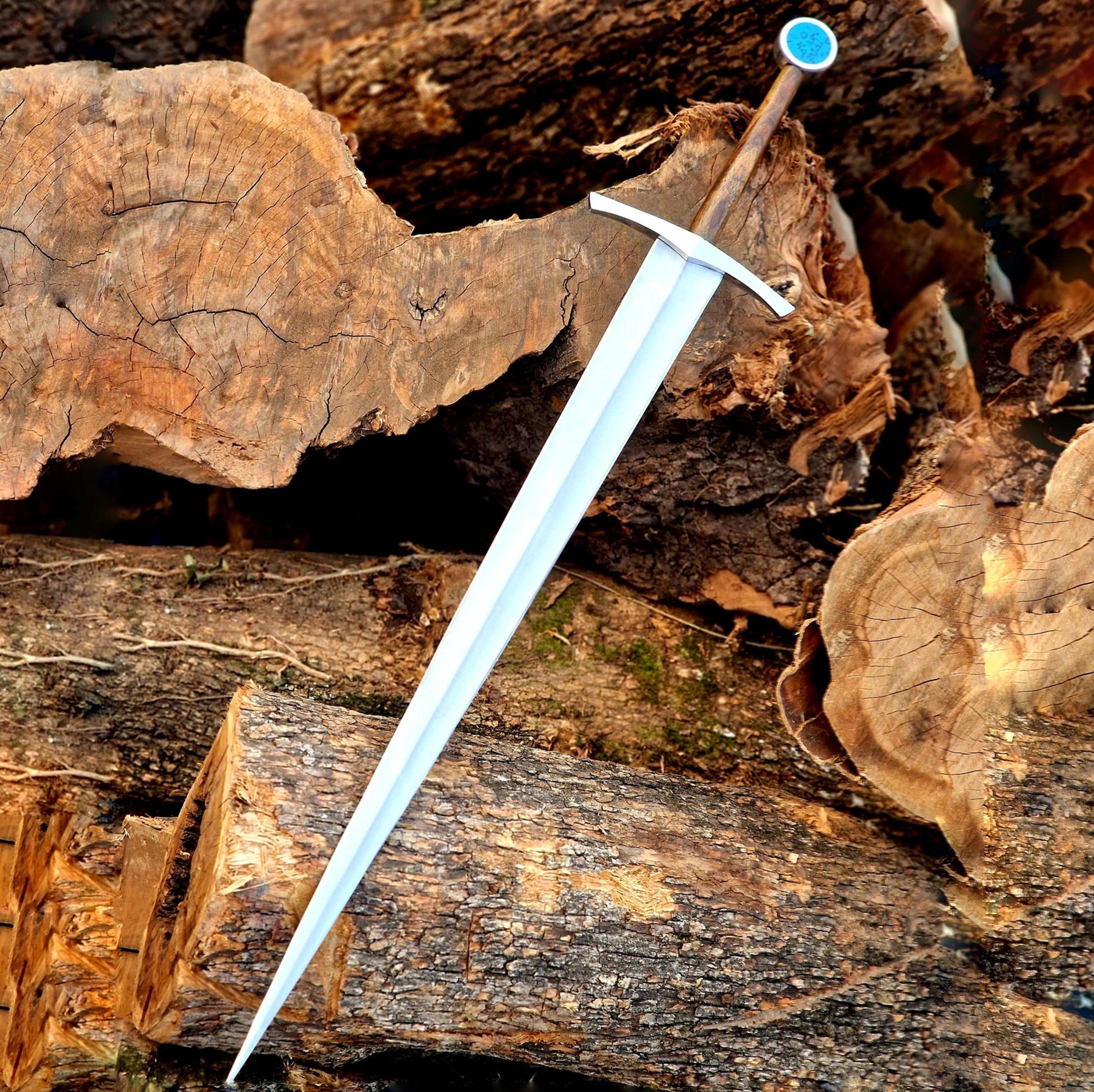 handmade medieval knight longsword replica with polished steel blade & wooden grip for collectors, cosplay & display