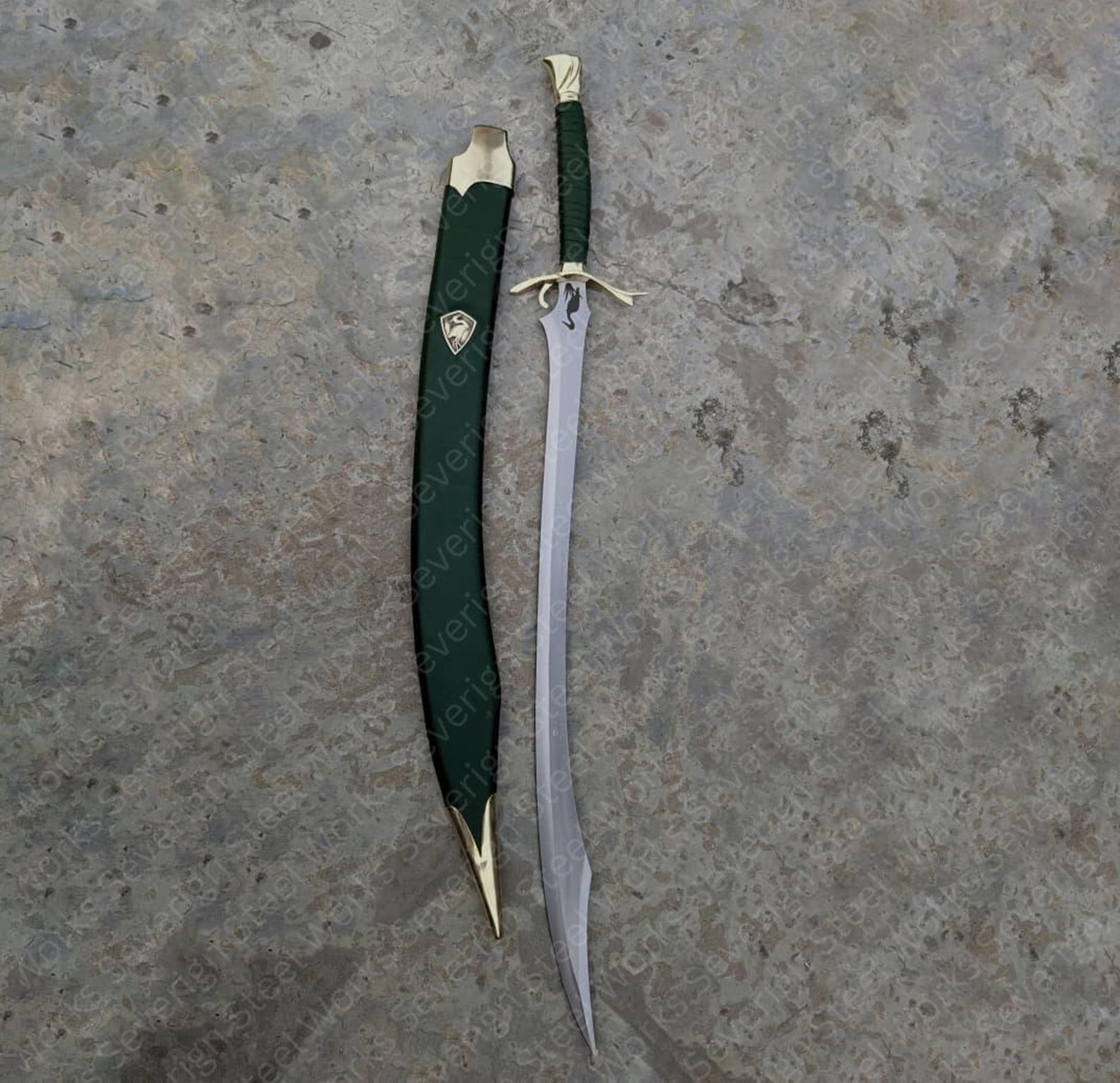 heron mark steel sword replica – hand-forged fantasy collectible with green wrapped handle