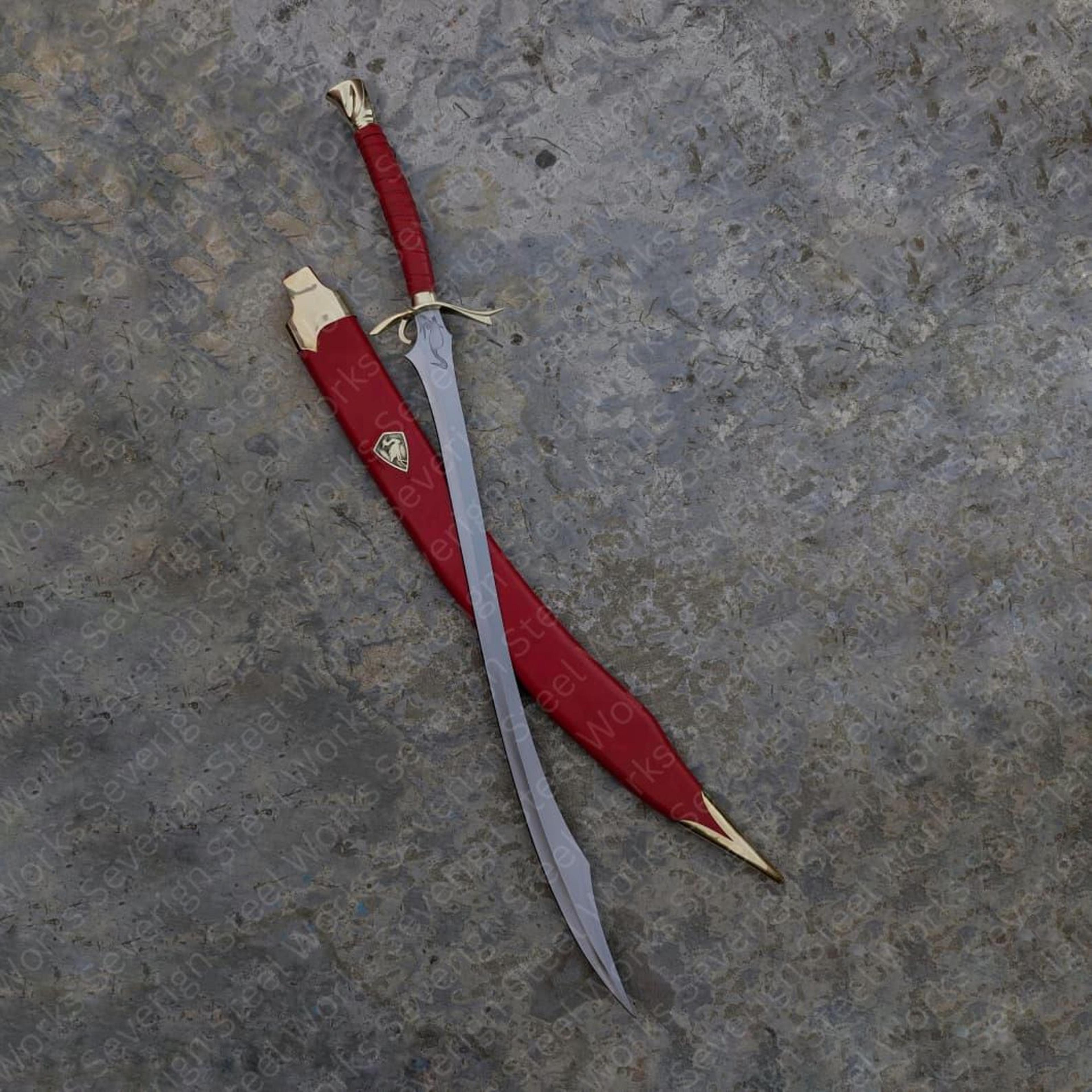 heron mark sword replica – handmade fantasy steel sword with red scabbard | husband gift | hunter gift | bf gift