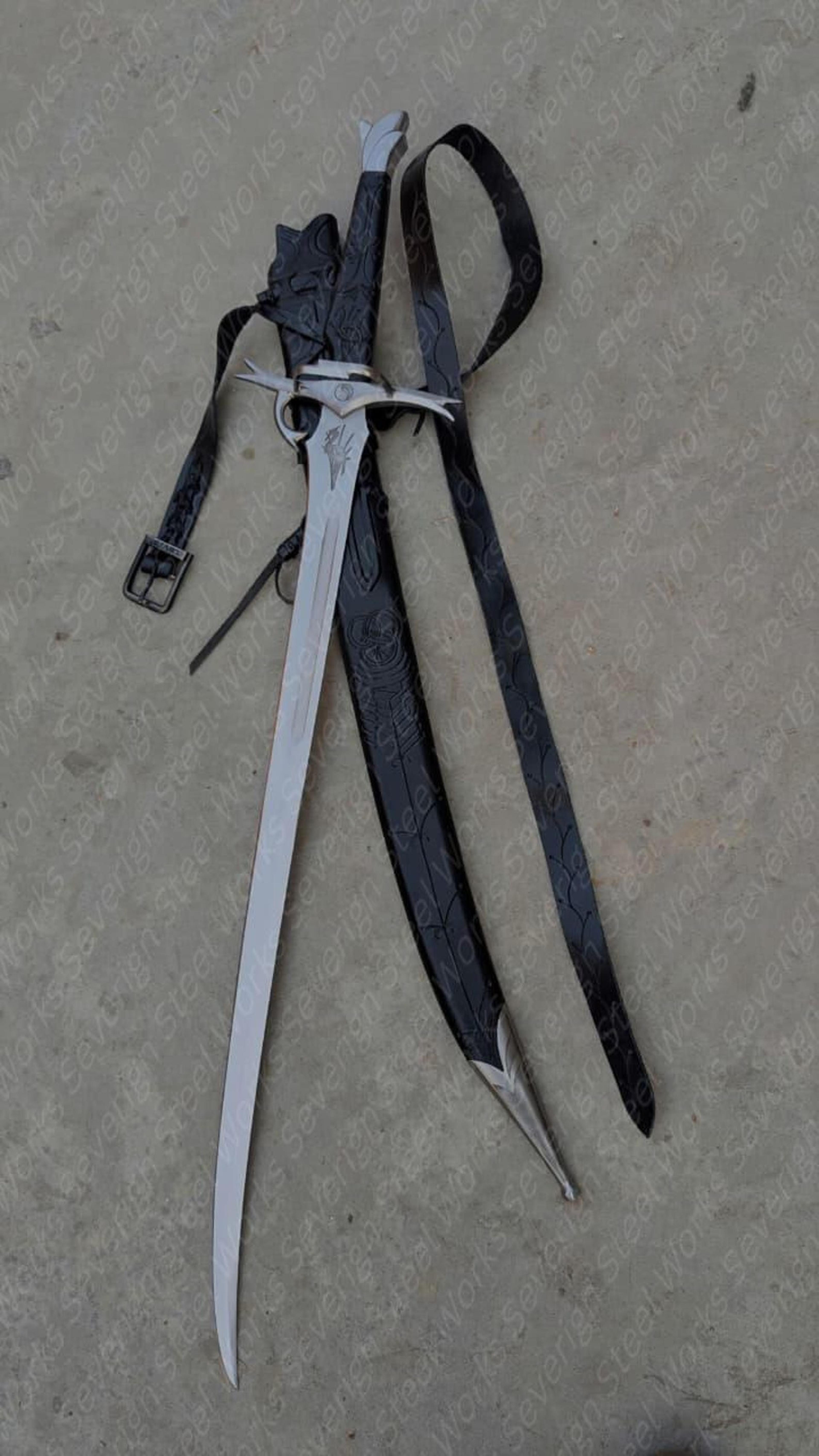 fantasy medieval sword with black scabbard, ranger longsword replica, cosplay decor gift