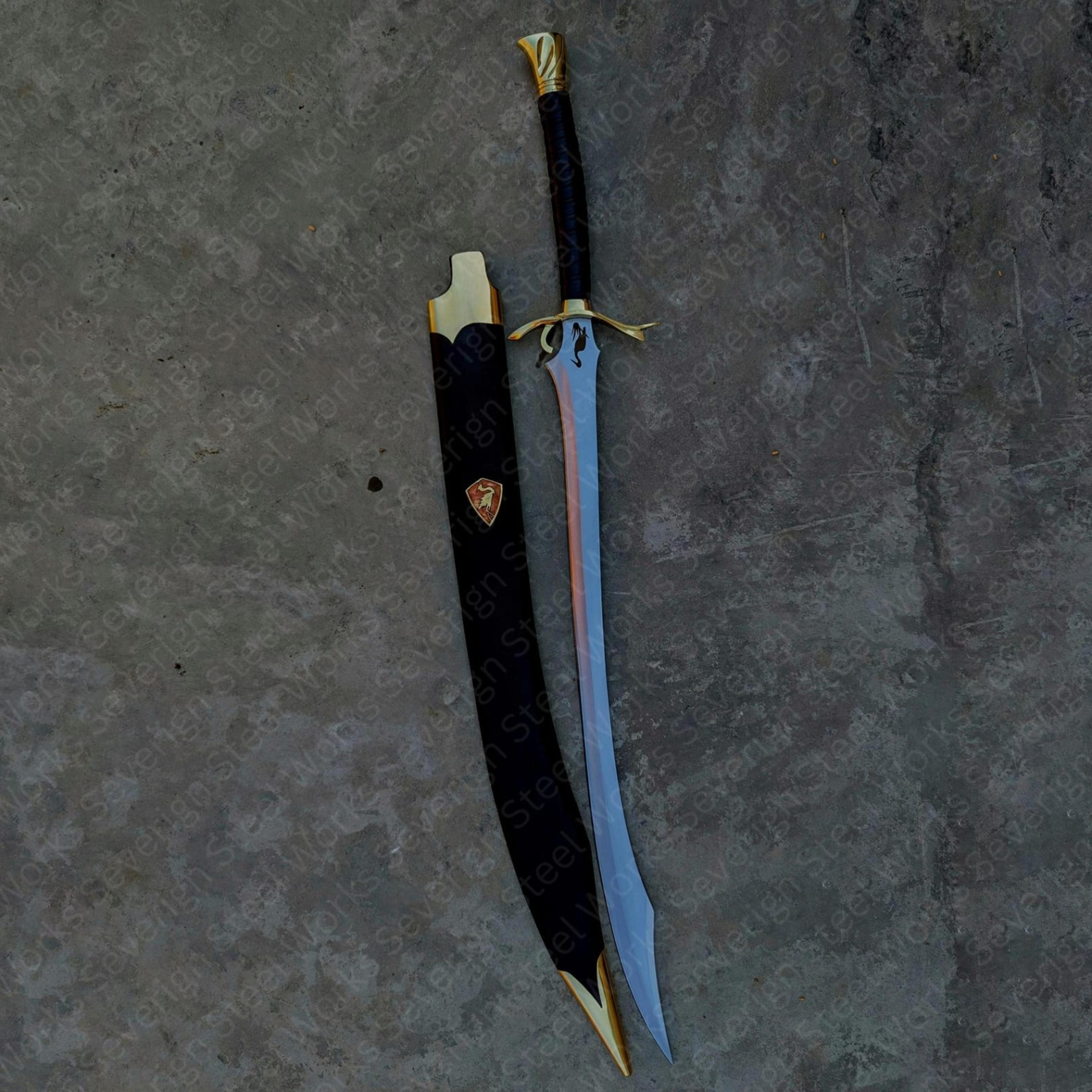 heron mark fantasy sword replica, medieval warrior longsword with scabbard, movie decor, collector gift