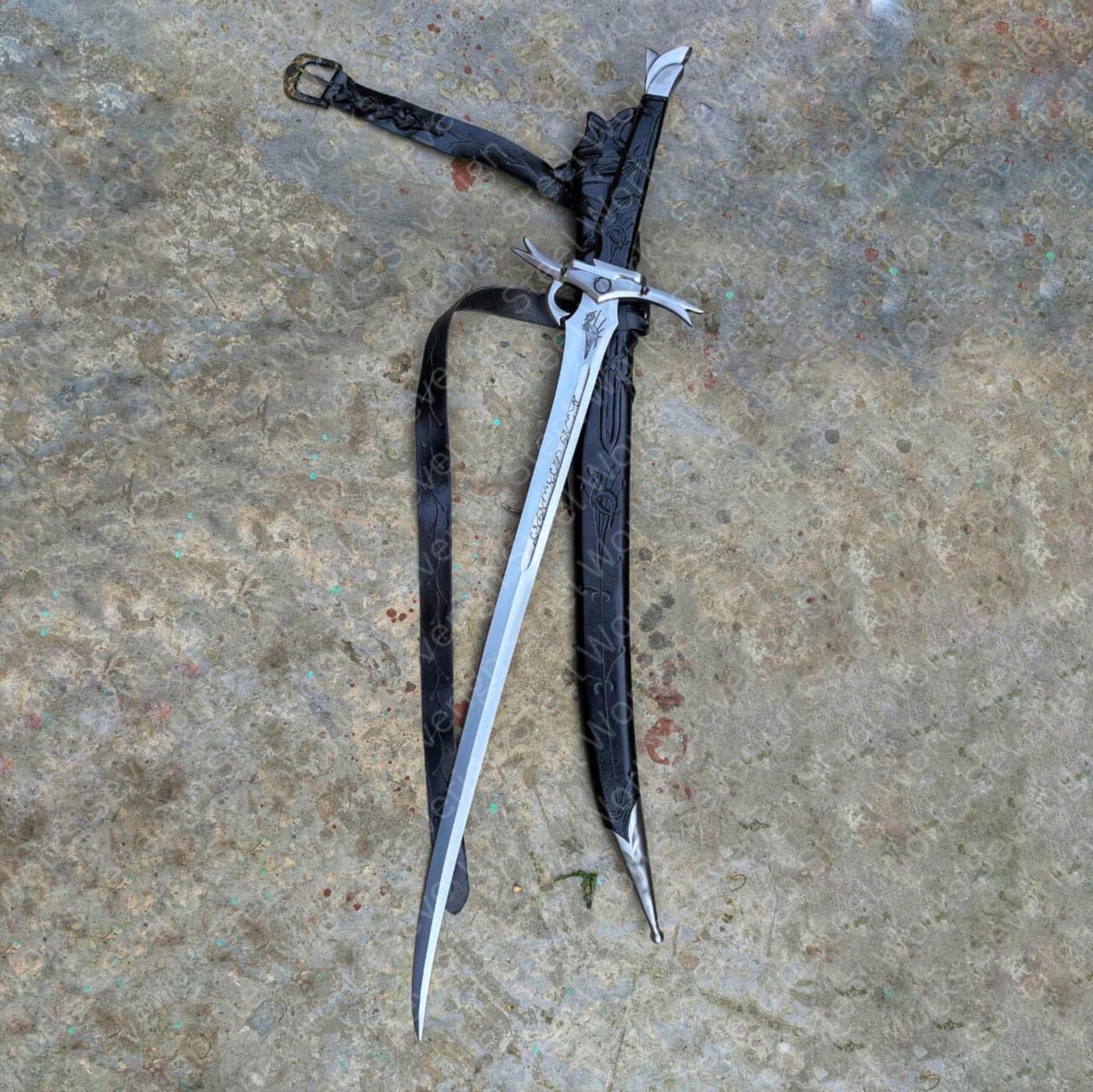 handmade fantasy ranger sword, elven inspired longsword with black scabbard, medieval cosplay decor, collector gift