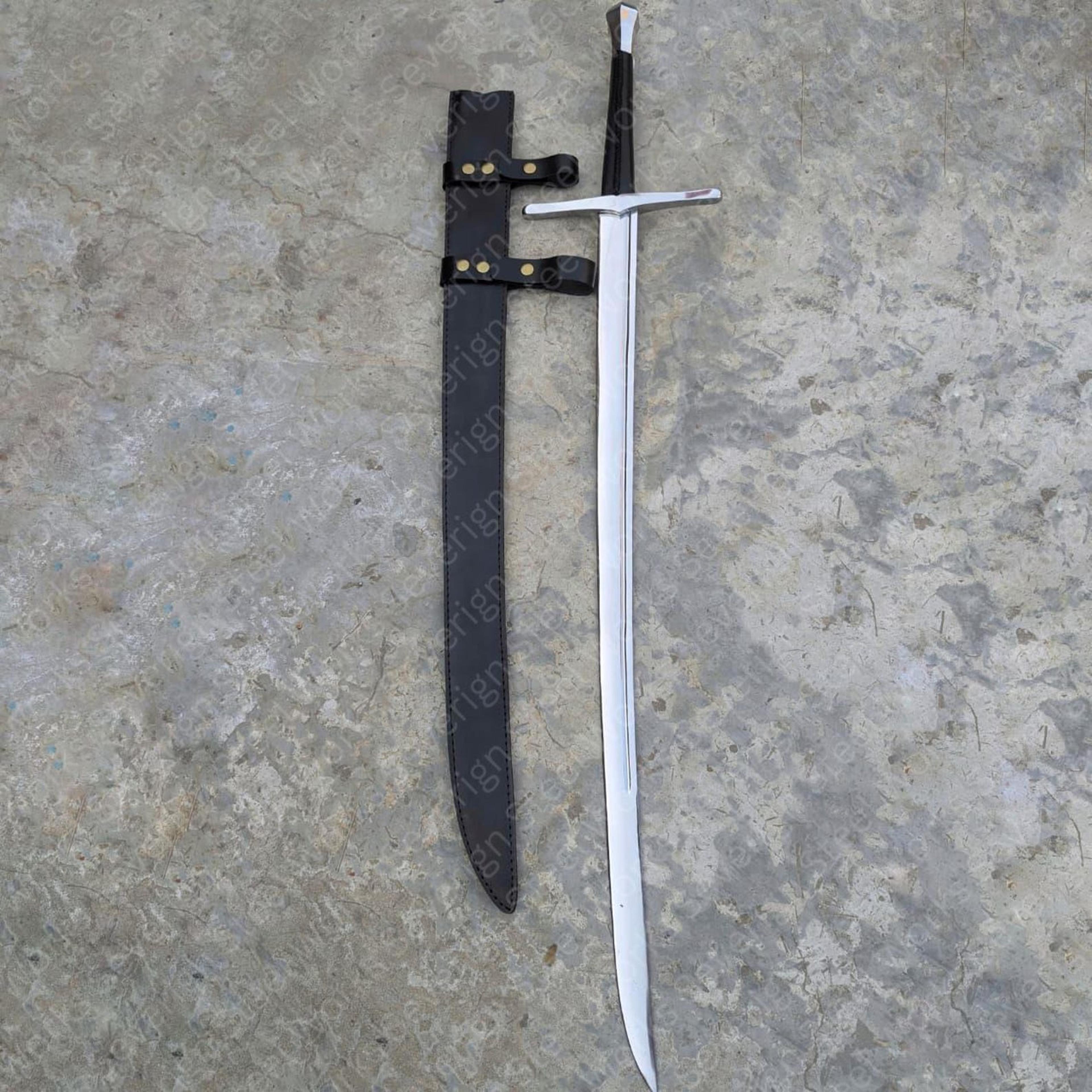 handmade medieval falchion sword, european knight sword with leather sheath, historical renaissance decor, collector gif