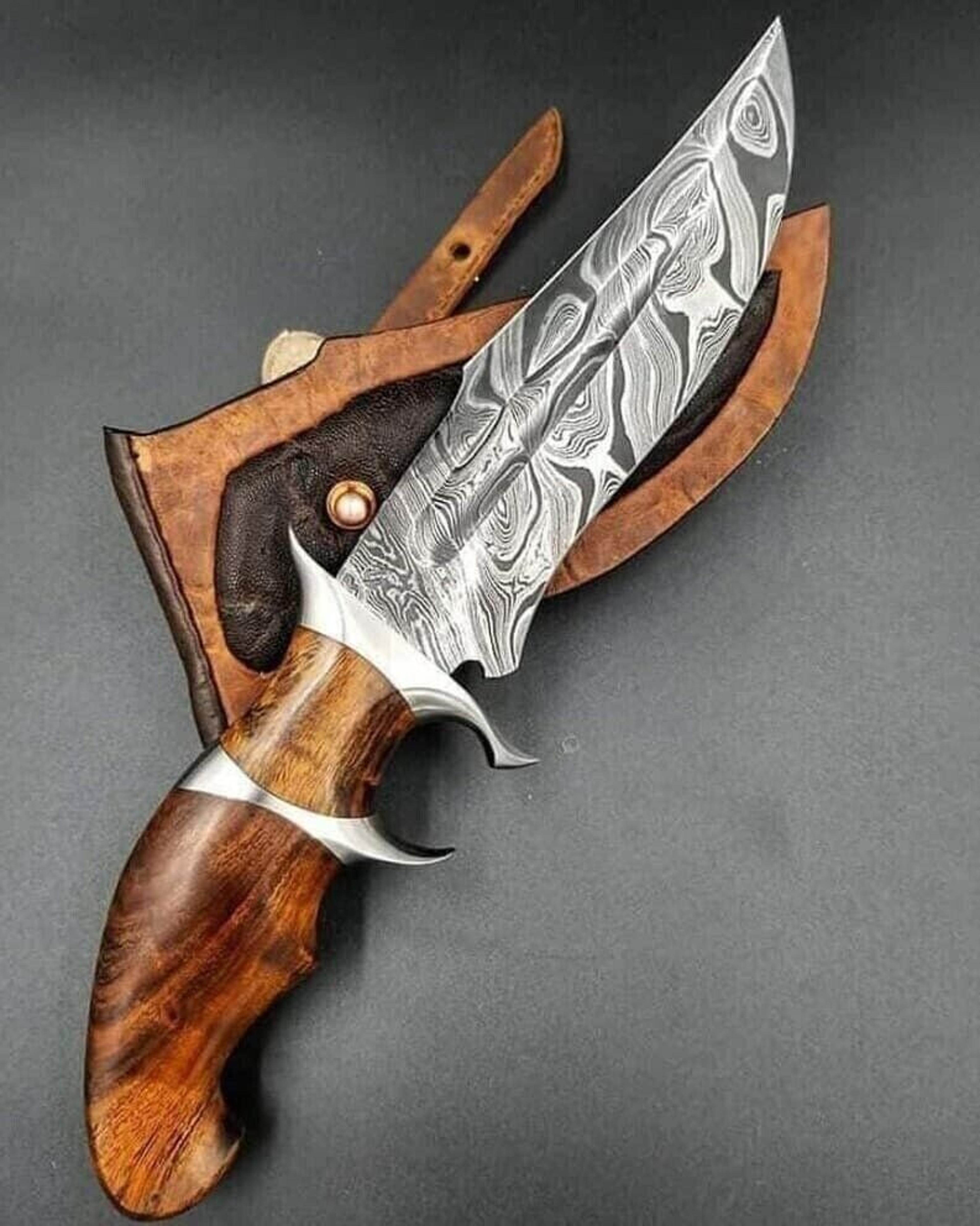 custom handmade damascus steel hunting 12in bowie knife & leather sheath
