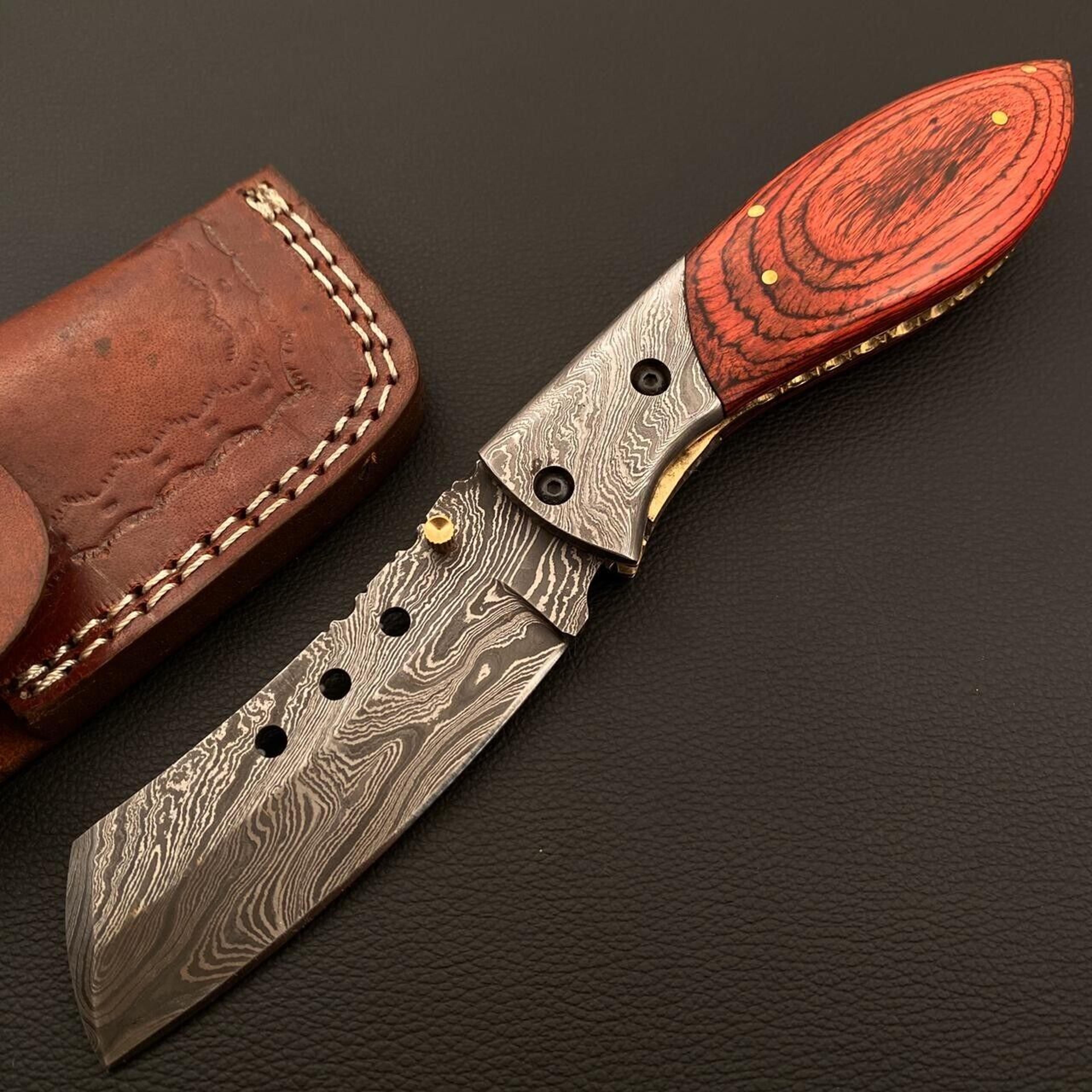 custom handmade damascus steel pocket knife folding blade, hunting folding knife