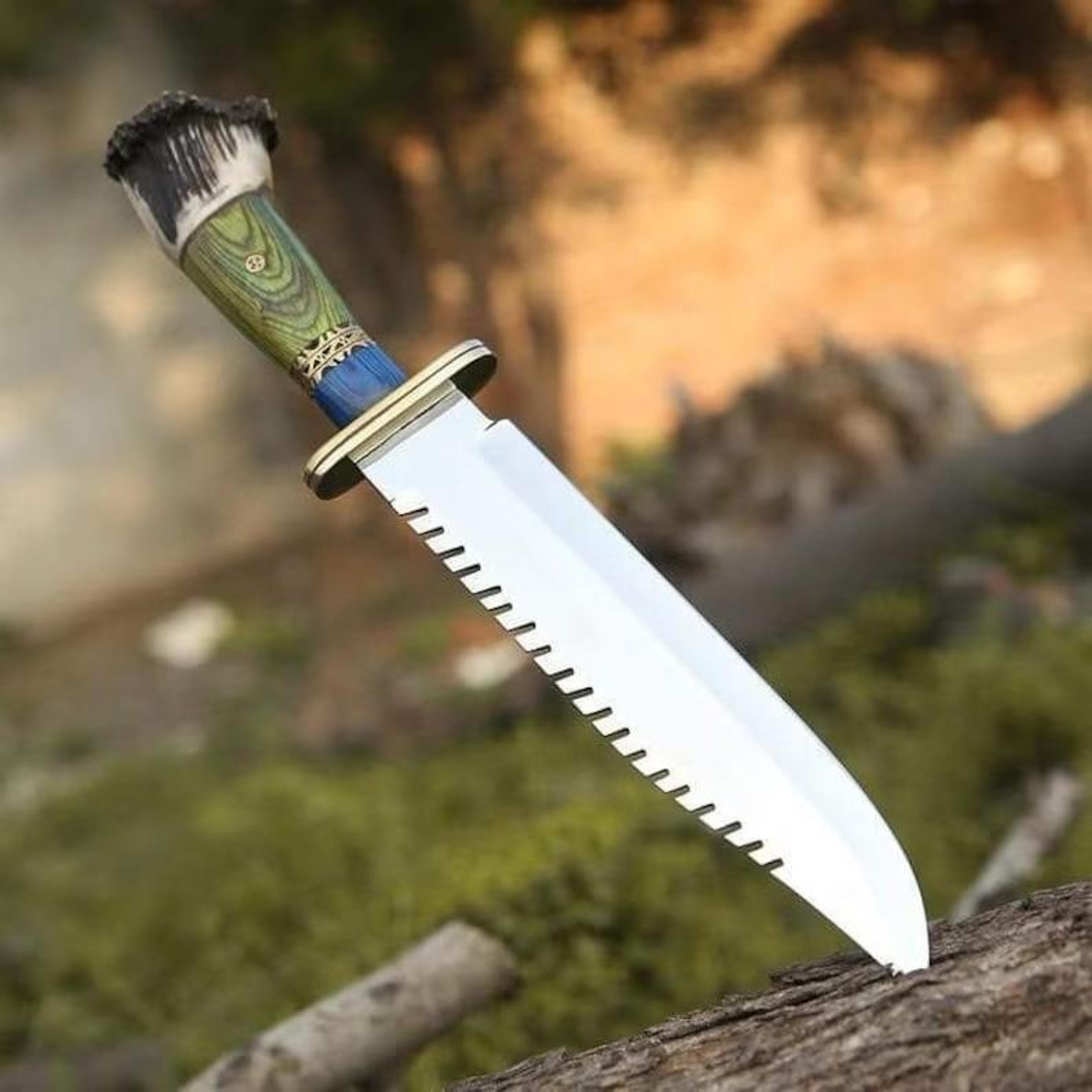 handmade d2 steel knife with brass and staghorn handle – premium craftsmanship