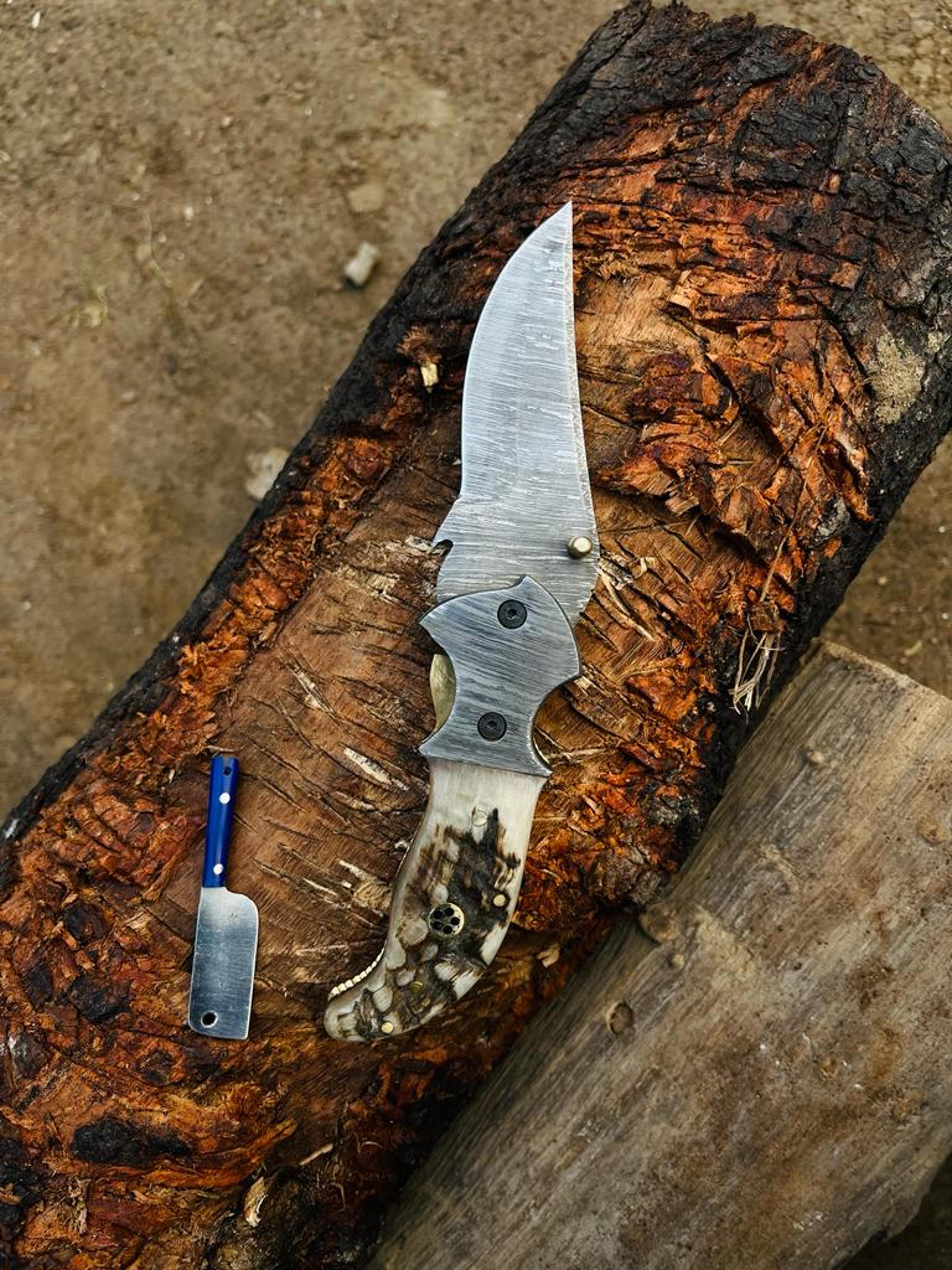 8" handmade damascus steel pocket folding knife custom hunting camping knife w/s