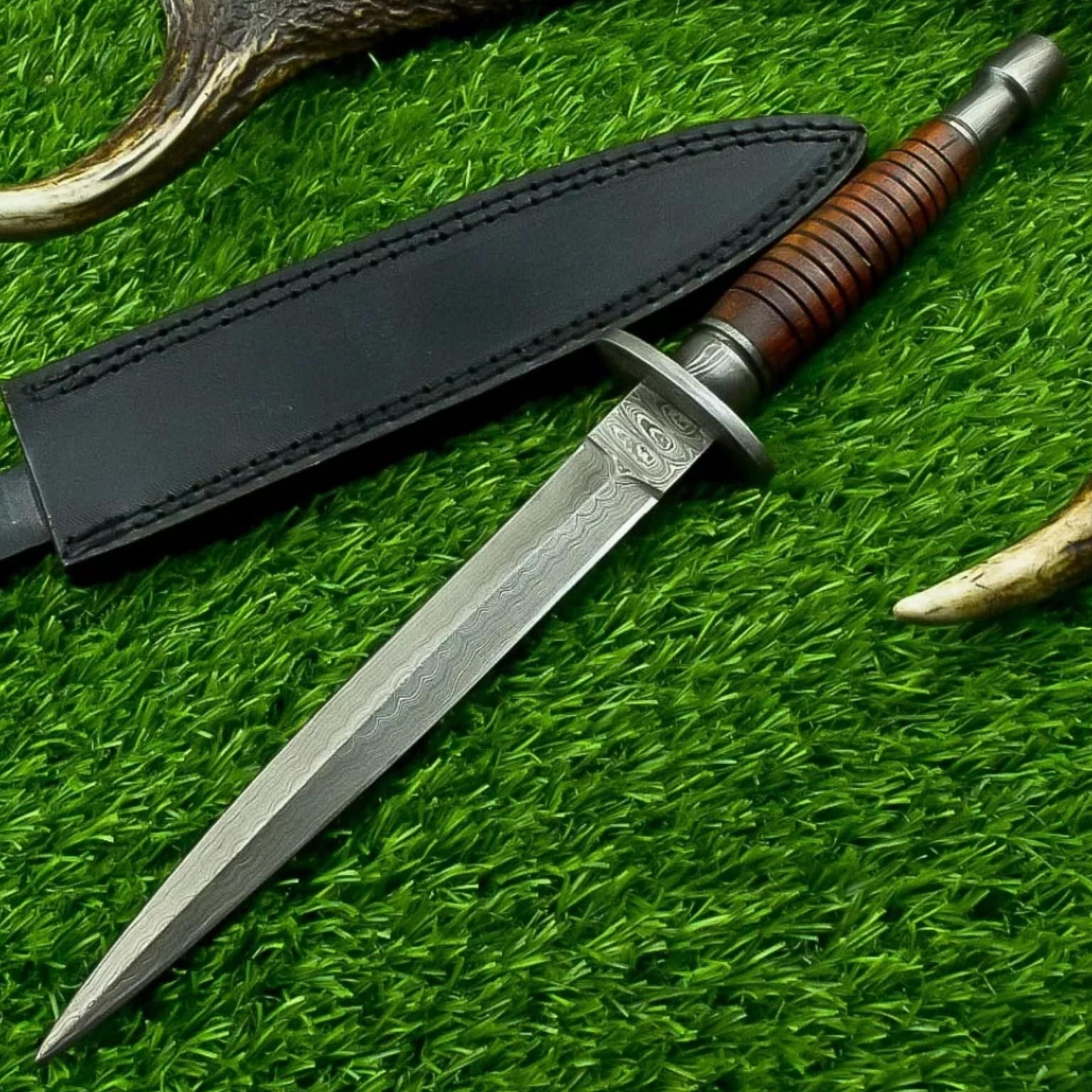 13" custom handmade hunting knife damascus steel blade dagger hard wood