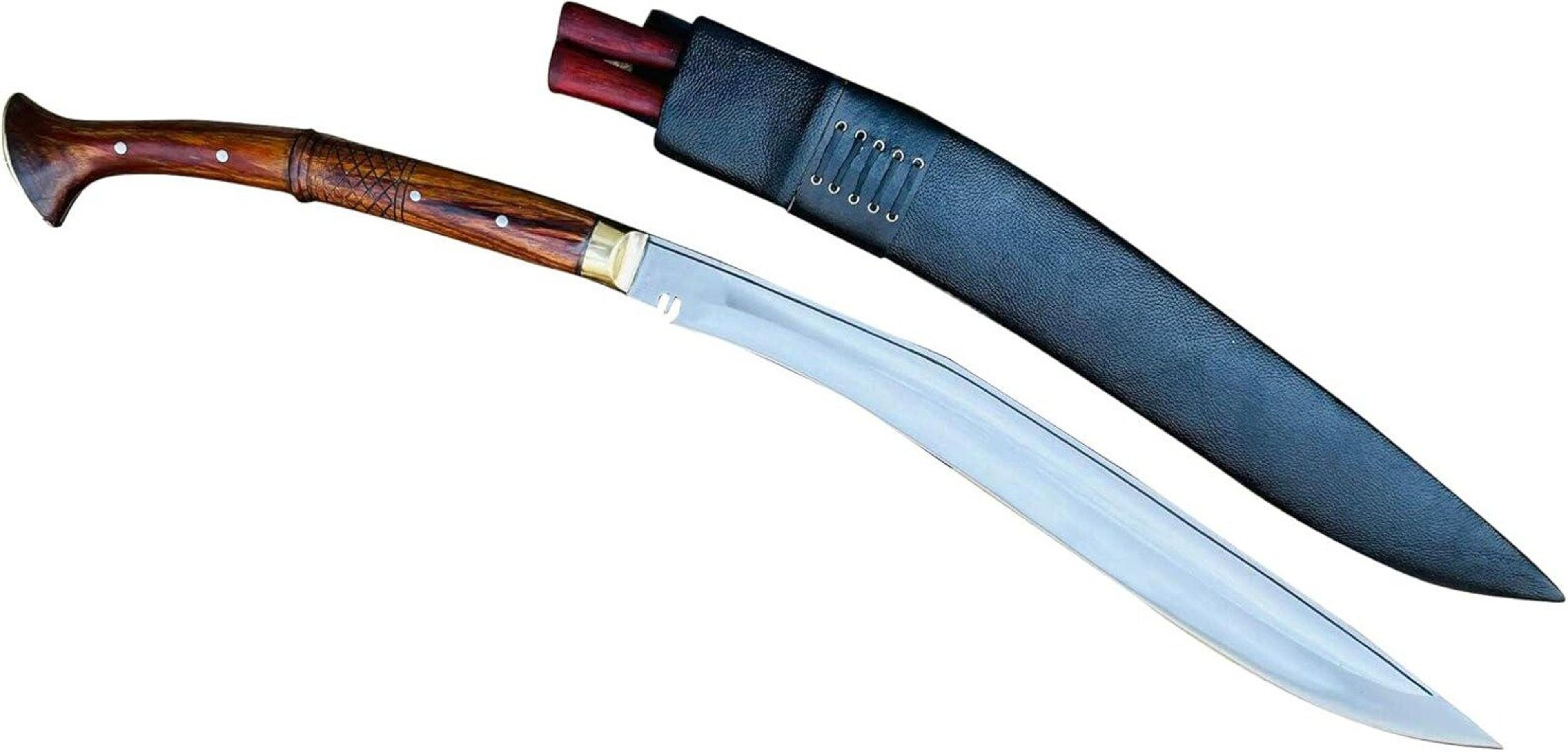 viking-inspired two-handed long blade with custom hand-forged carbon steel blade and rosewood handle