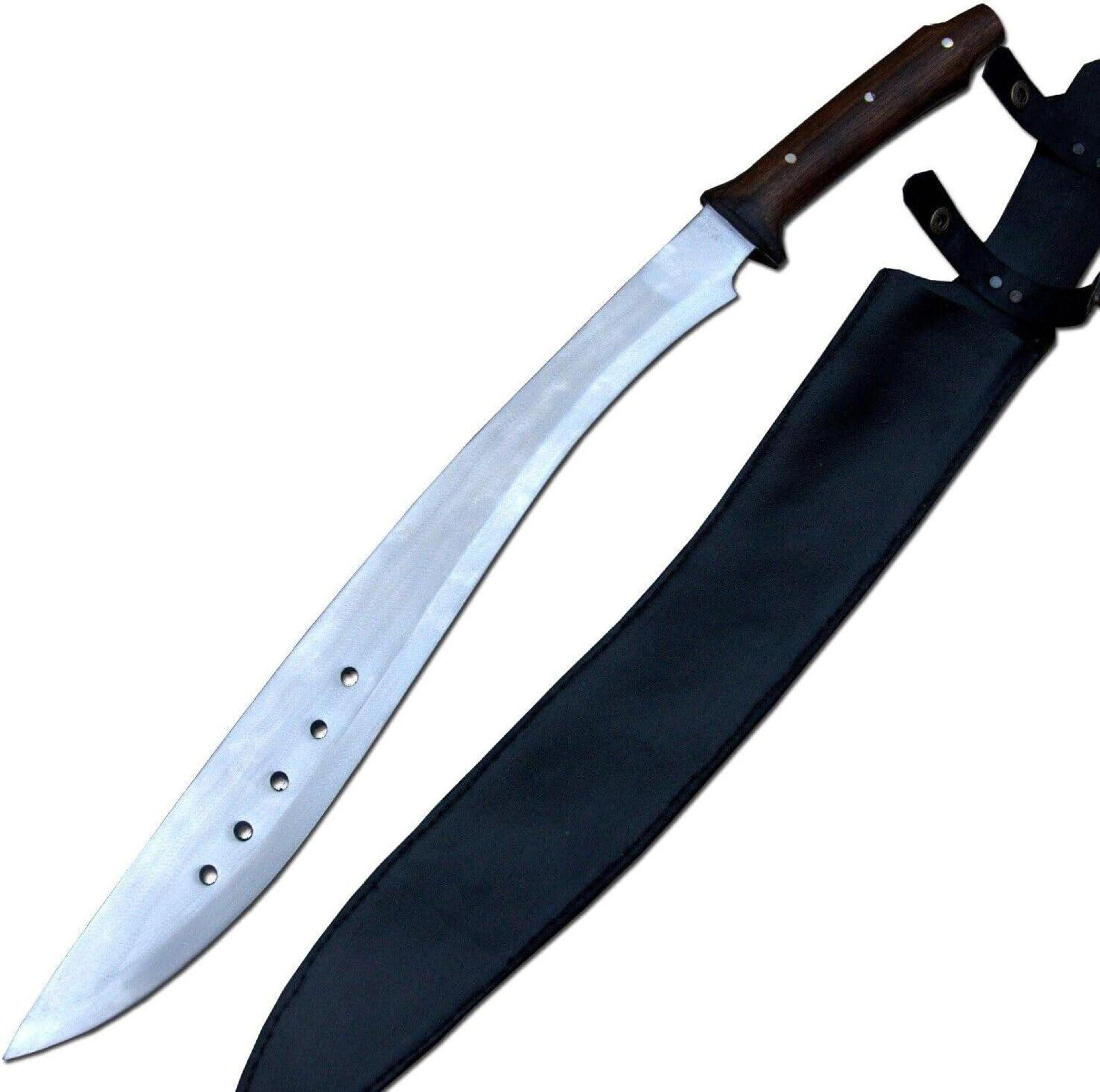 handcrafted high carbon steel kukri machete with hardwood handle & genuine leather sheath