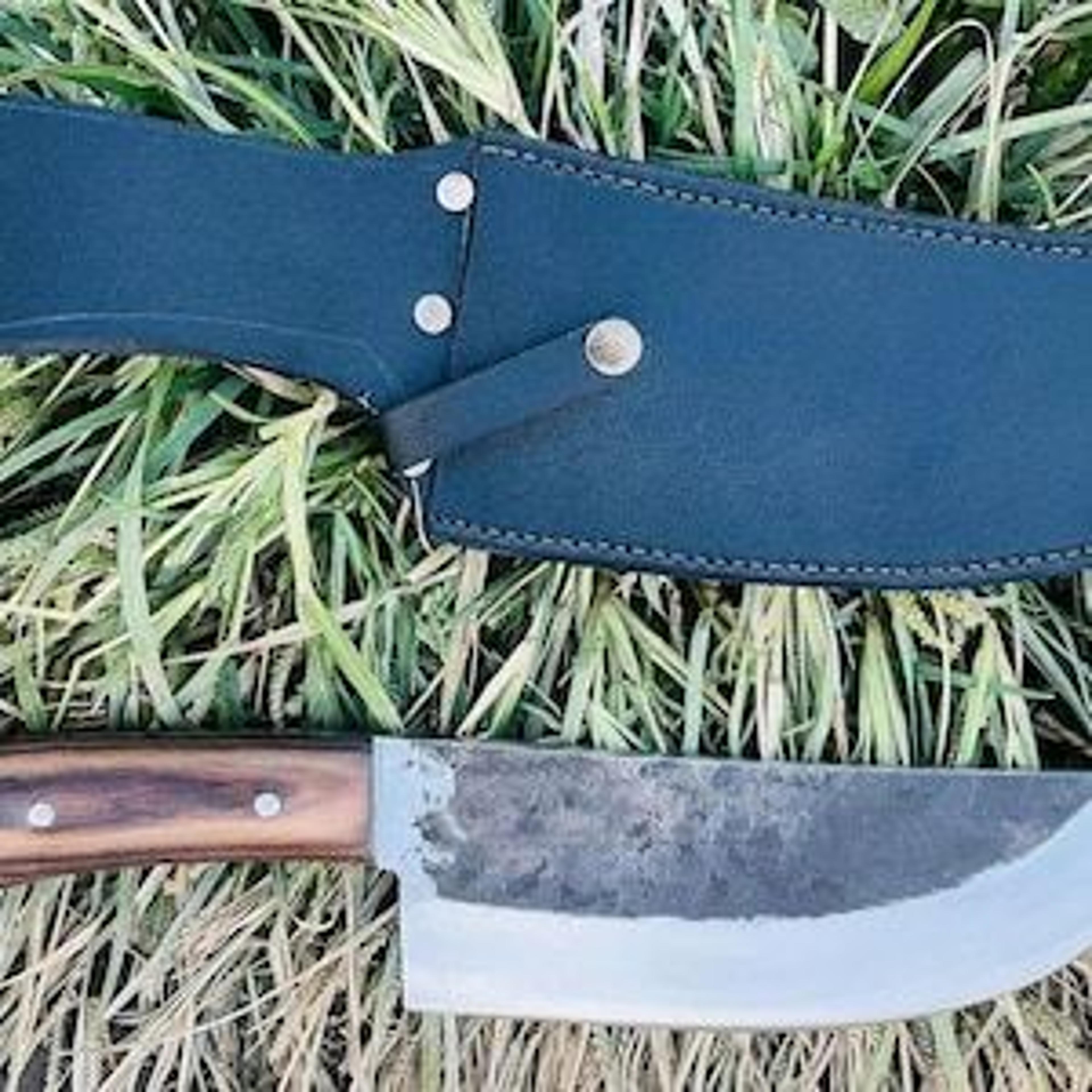 hand forged high carbon steel cleaver bowie knife with rosewood handle & genuine leather sheath