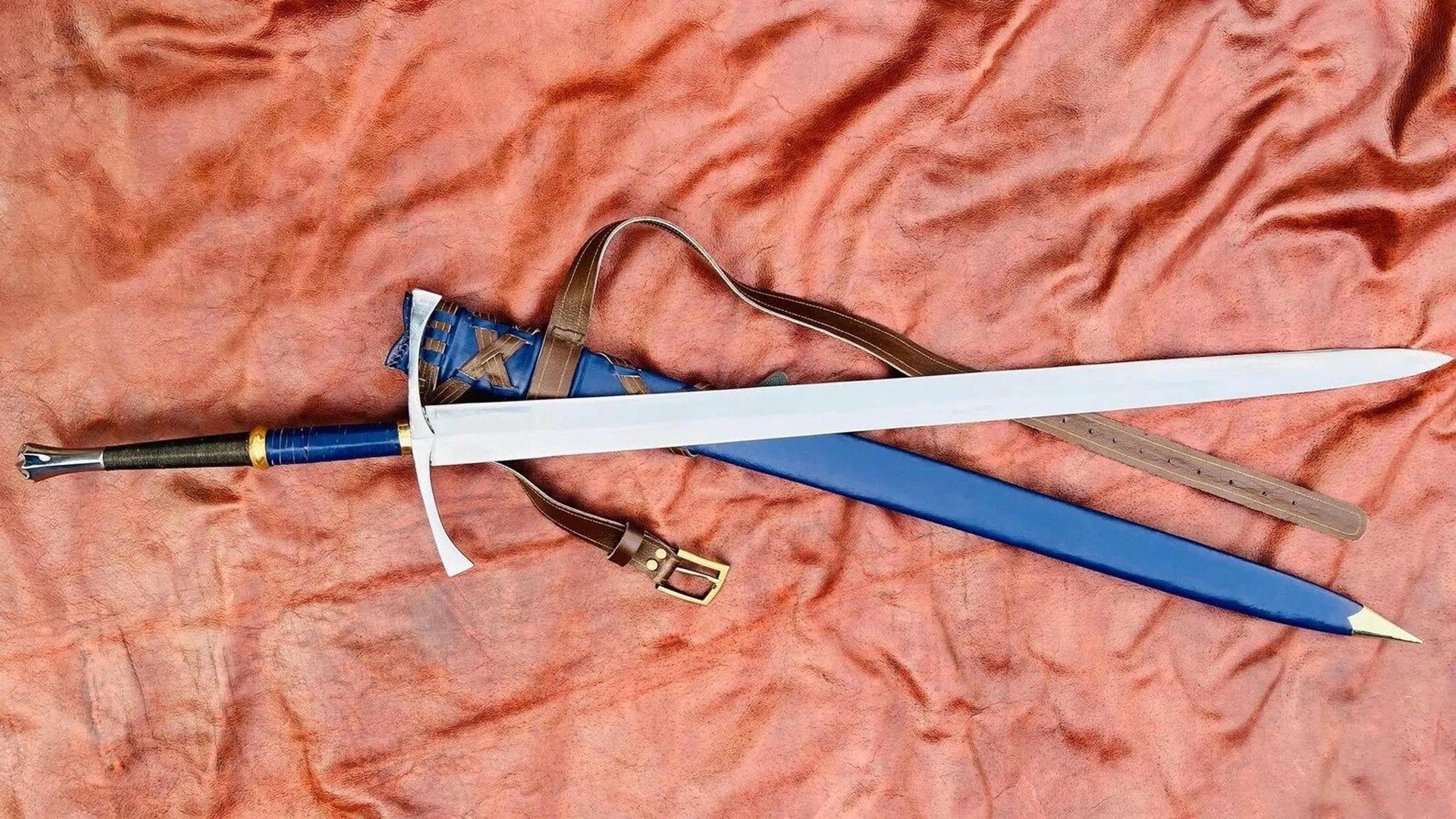 hand forged high carbon steel longsword with wrapped grip & premium leather scabbard